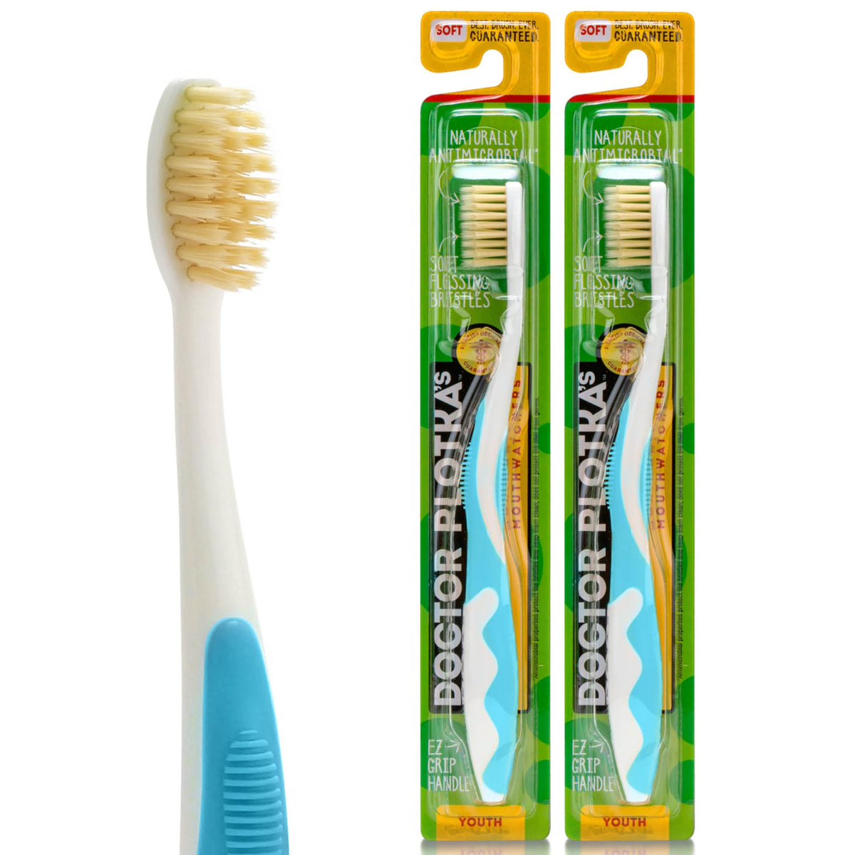 Mouthwatchers cepillo infantil suave azul frente, limpieza suave diaria para dientes sensibles