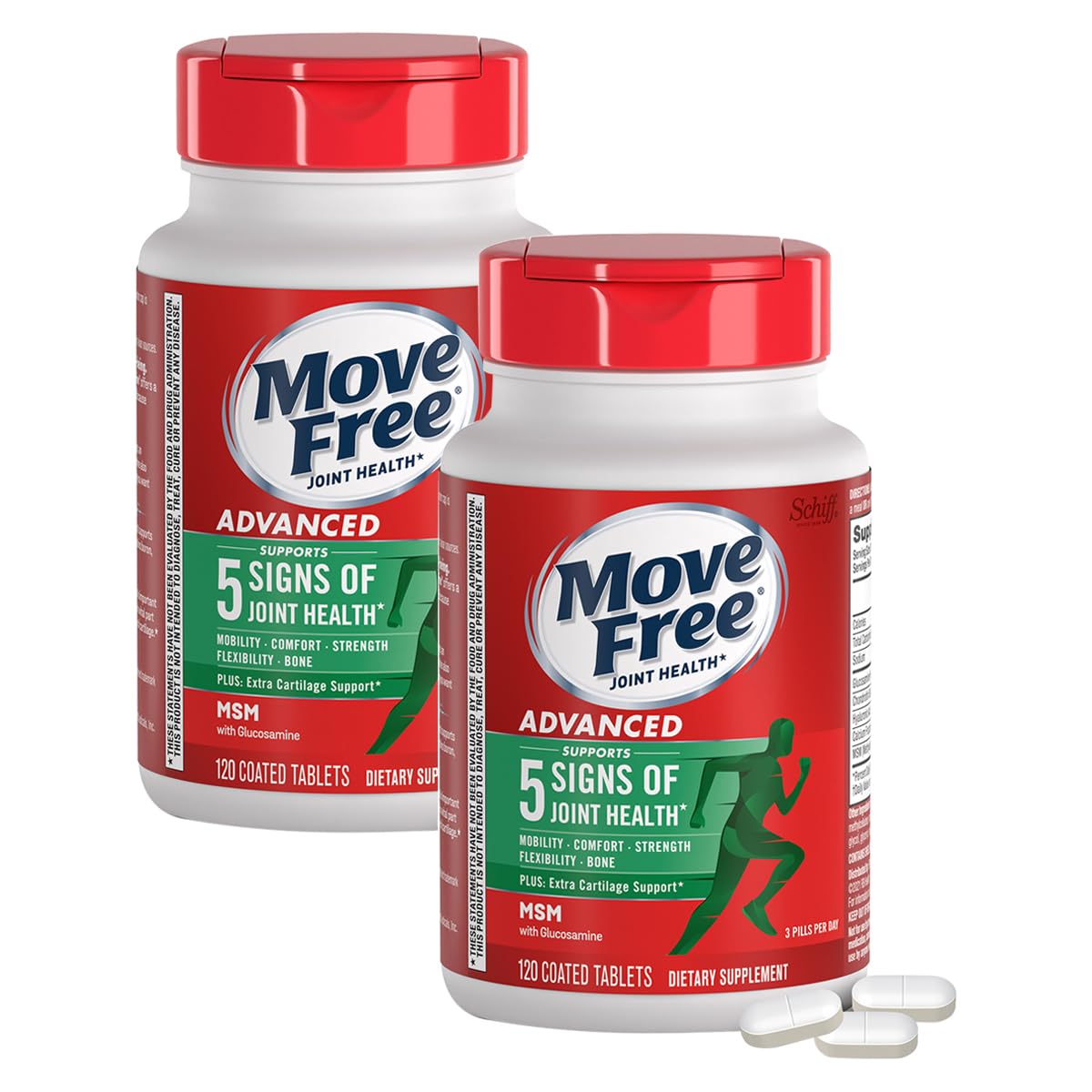 Move Free Advanced Glucosamina Condroitina MSM botella: apoyo a la movilidad diaria.