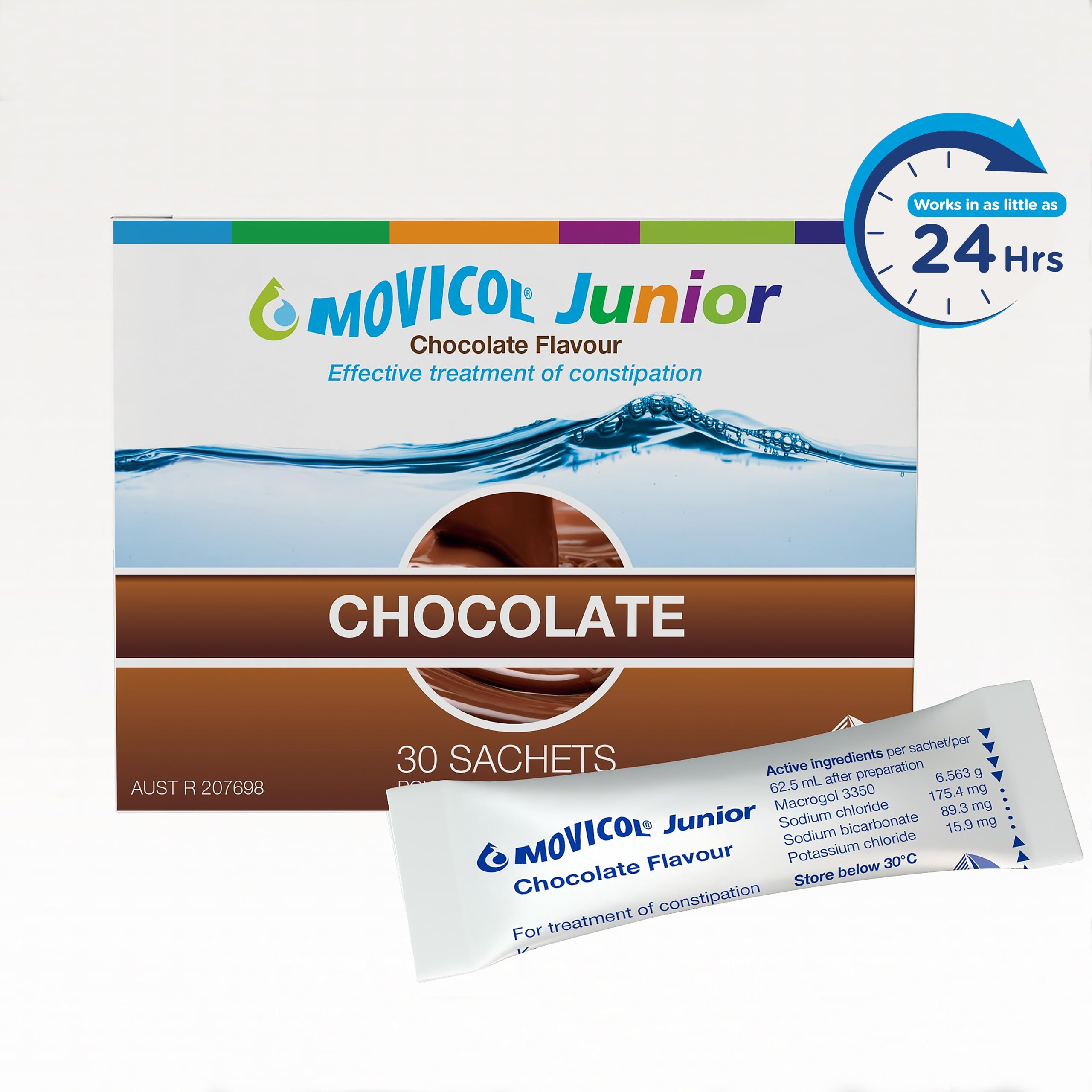 Movicol Junior Chocolate: textura cremosa que facilita la toma y el sabor agradable.