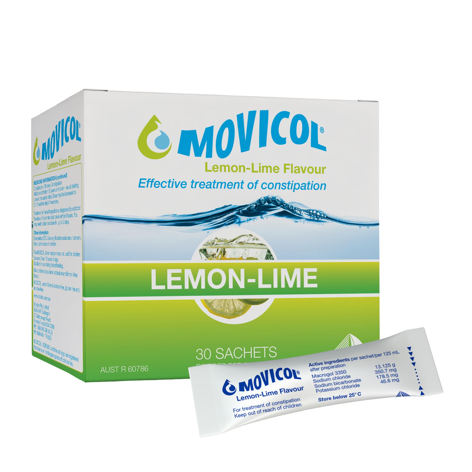 Movicol sachets sabor limón-lima en caja para uso diario cómodo