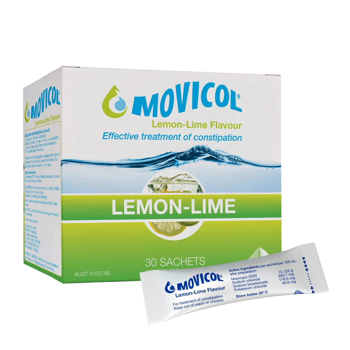Movicol sachets sabor limón-lima en caja para uso diario cómodo