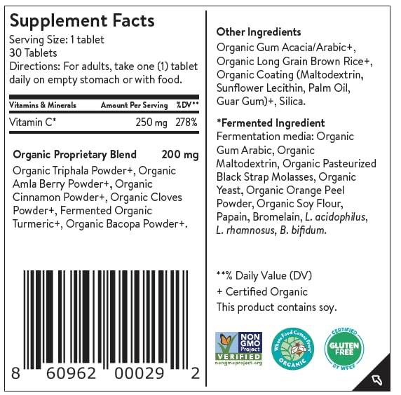 Movita Vitamina C Fermentada 250 mg, etiqueta frontal, antioxidante para tu día.
