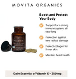 Movita Vitamina C Fermentada 250 mg, cápsulas fáciles de digerir.