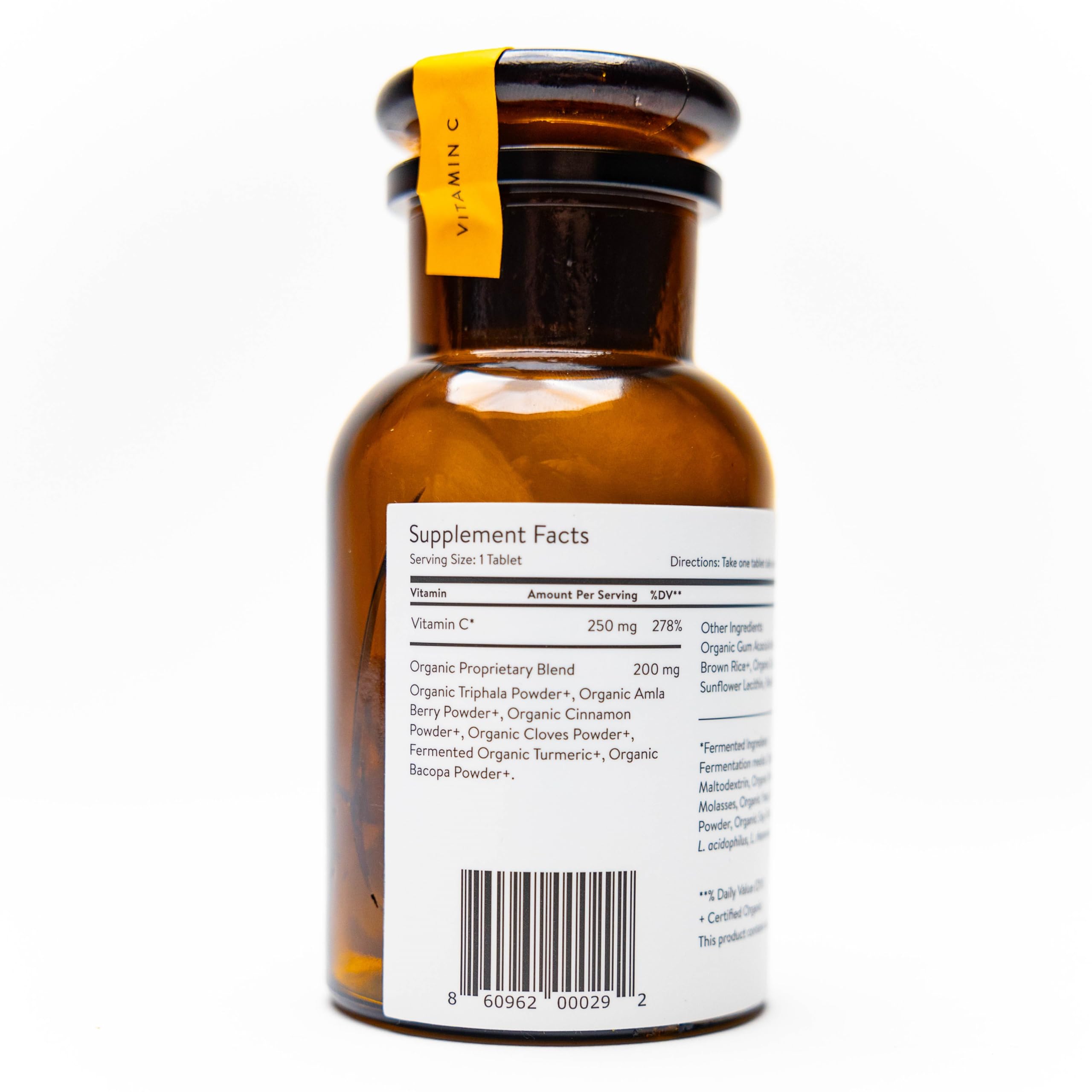 Movita Vitamina C Fermentada 250 mg, capuchón, cierre seguro para cápsulas.