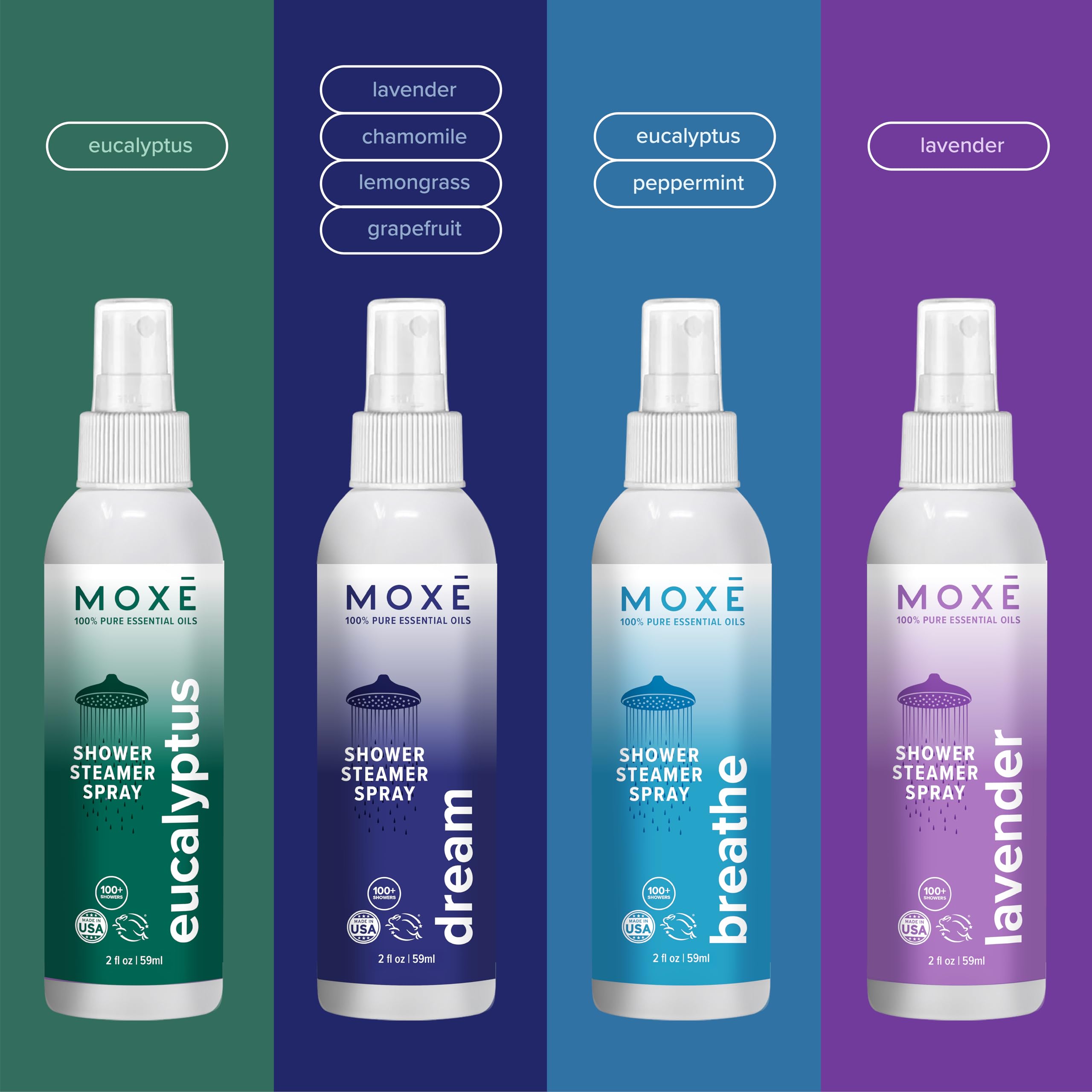 MOXE aromaterapia ducha pack-4unidades: colección variada para diferentes momentos.