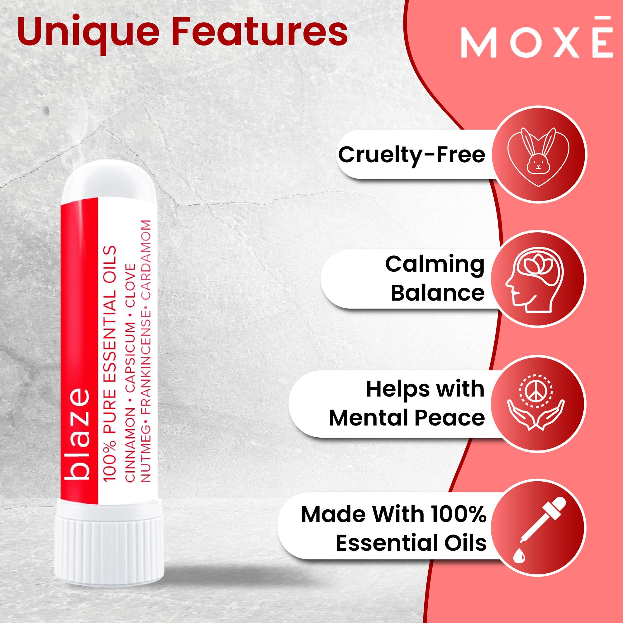 MOXE Blaze Nasal Stick, aplicación fácil para inhalaciones rápidas y discretas.