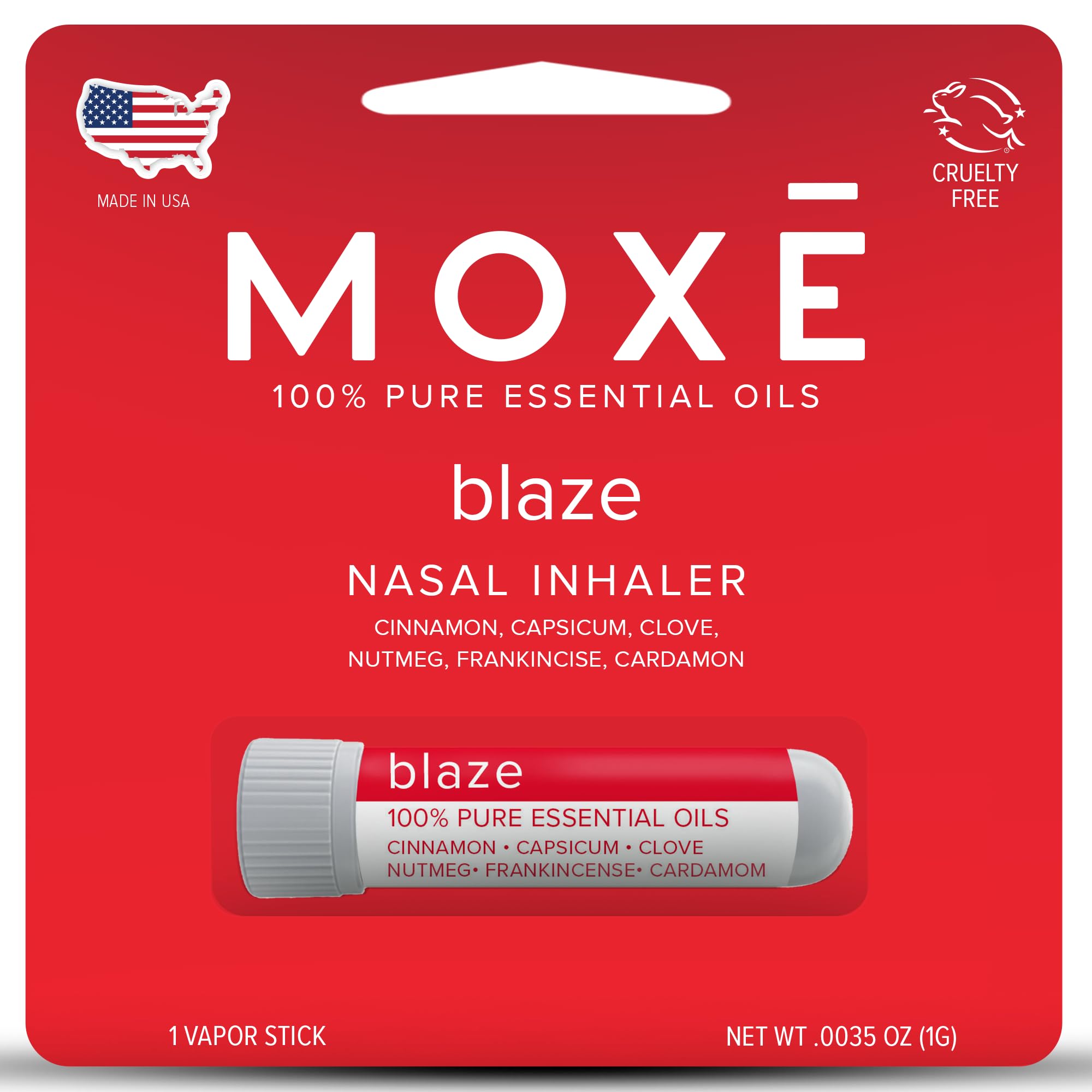 MOXE Blaze Nasal Stick, diseño compacto, ideal para llevar y usar en cualquier lugar.