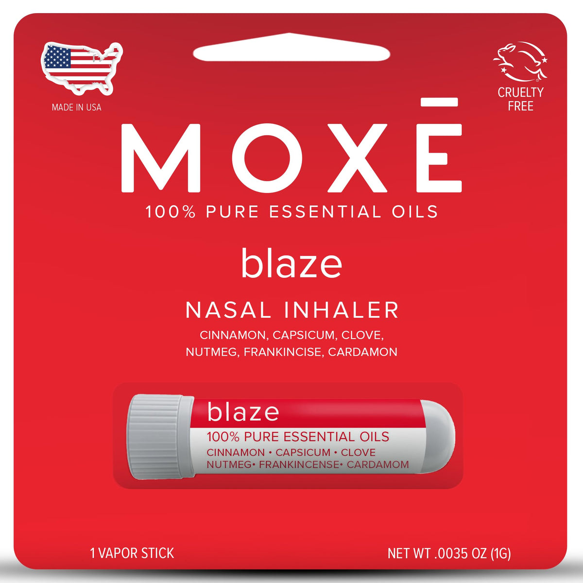 MOXE Blaze Nasal Stick, diseño compacto, ideal para llevar y usar en cualquier lugar.