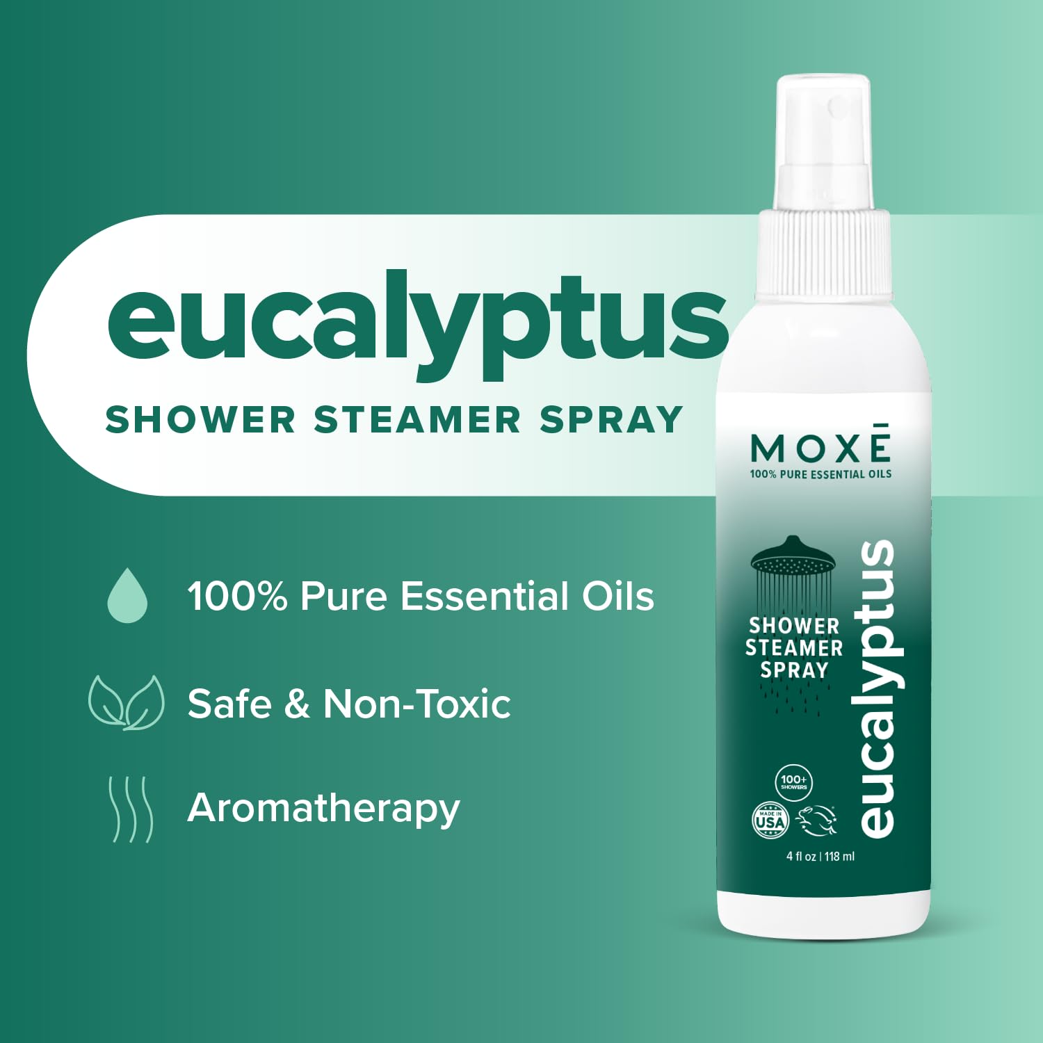 MOXE botella spray cerca de la ducha para crear vapor aromático en la ducha.
