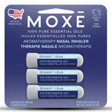 MOXE Dream Inhalador nasal en empaque, experiencia calmante para la rutina nocturna.