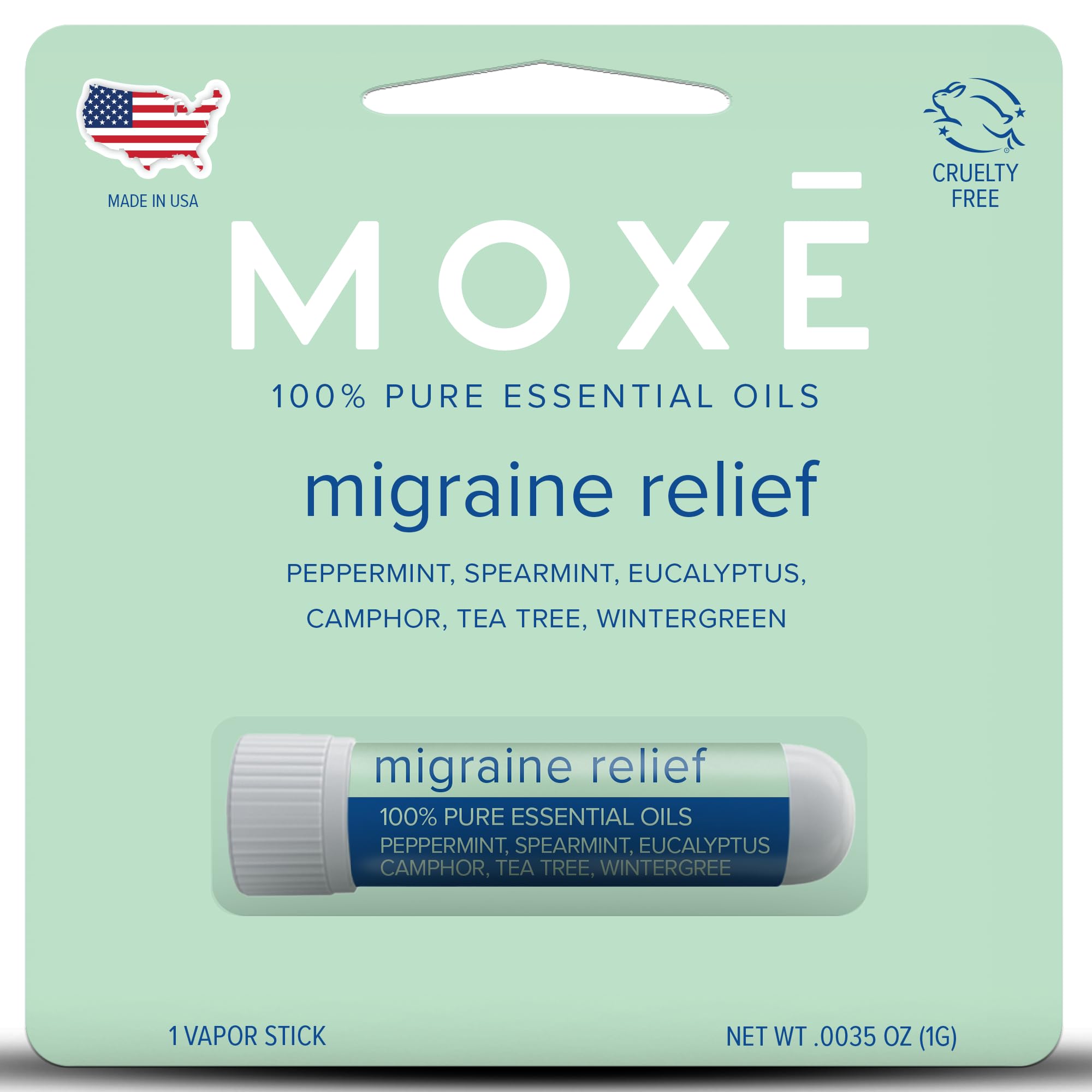 MOXE inhalador nasal para migraña, ideal para uso rápido durante el día.