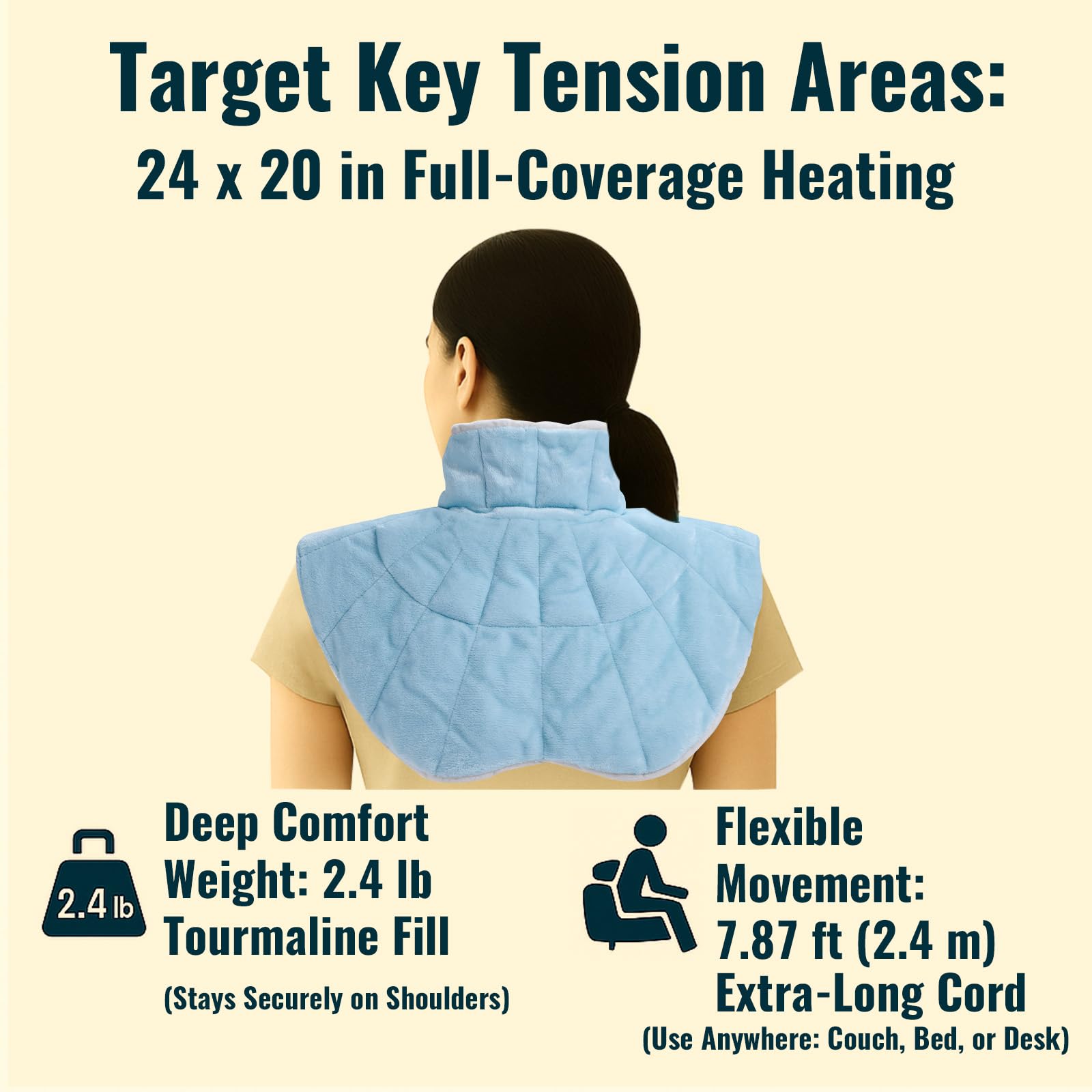 MOZZPAD contorno-cuello-hombros distribuye calor para cobertura amplia.