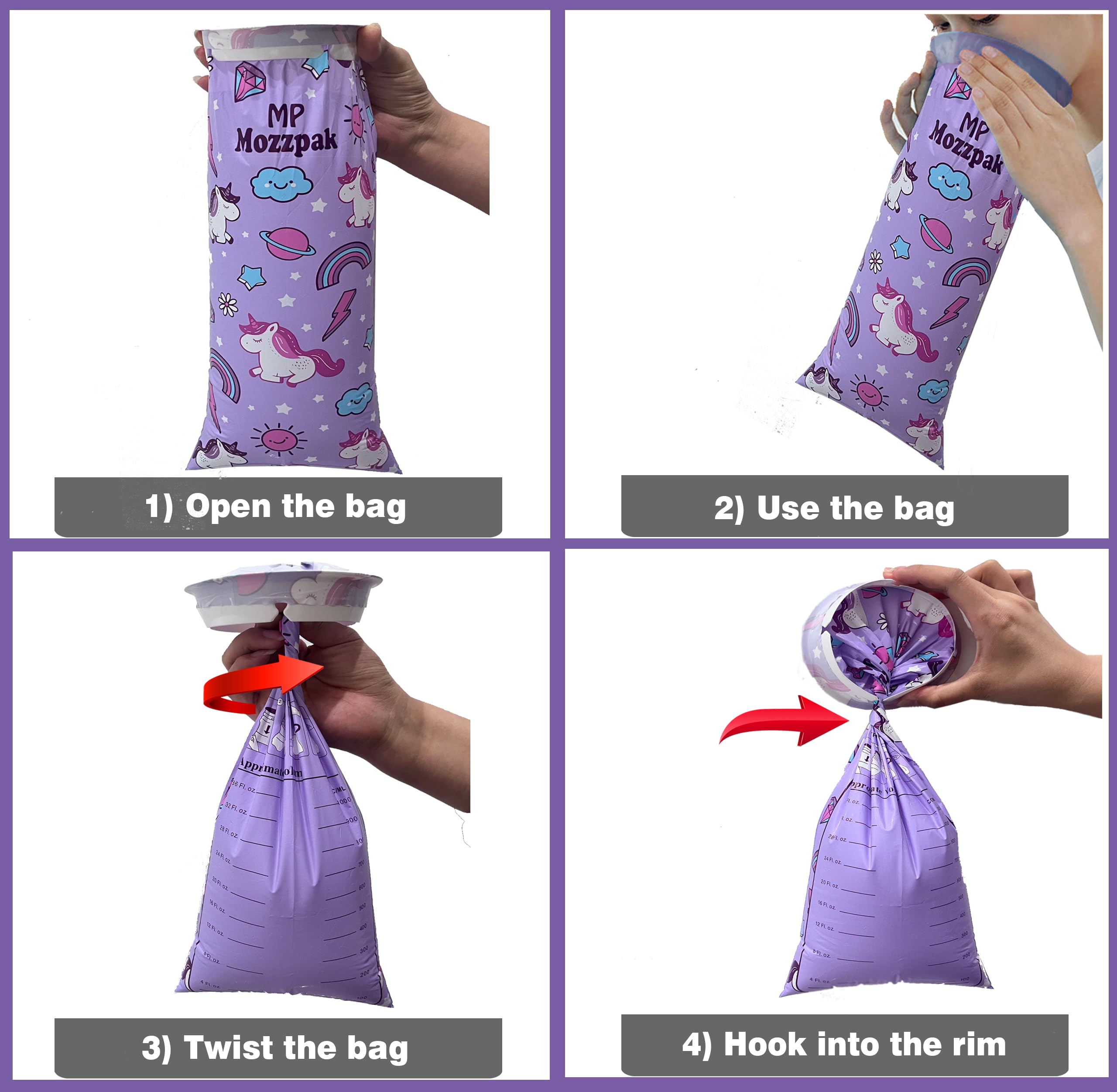 Bolsas MP Mozzpak de 1000 ml, capacidad para náuseas moderadas en viaje.