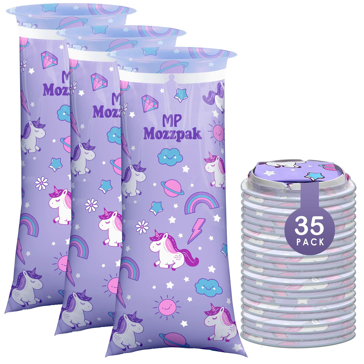 Bolsas MP Mozzpak con diseño unicornio, ideales para viajes y tranquilidad.