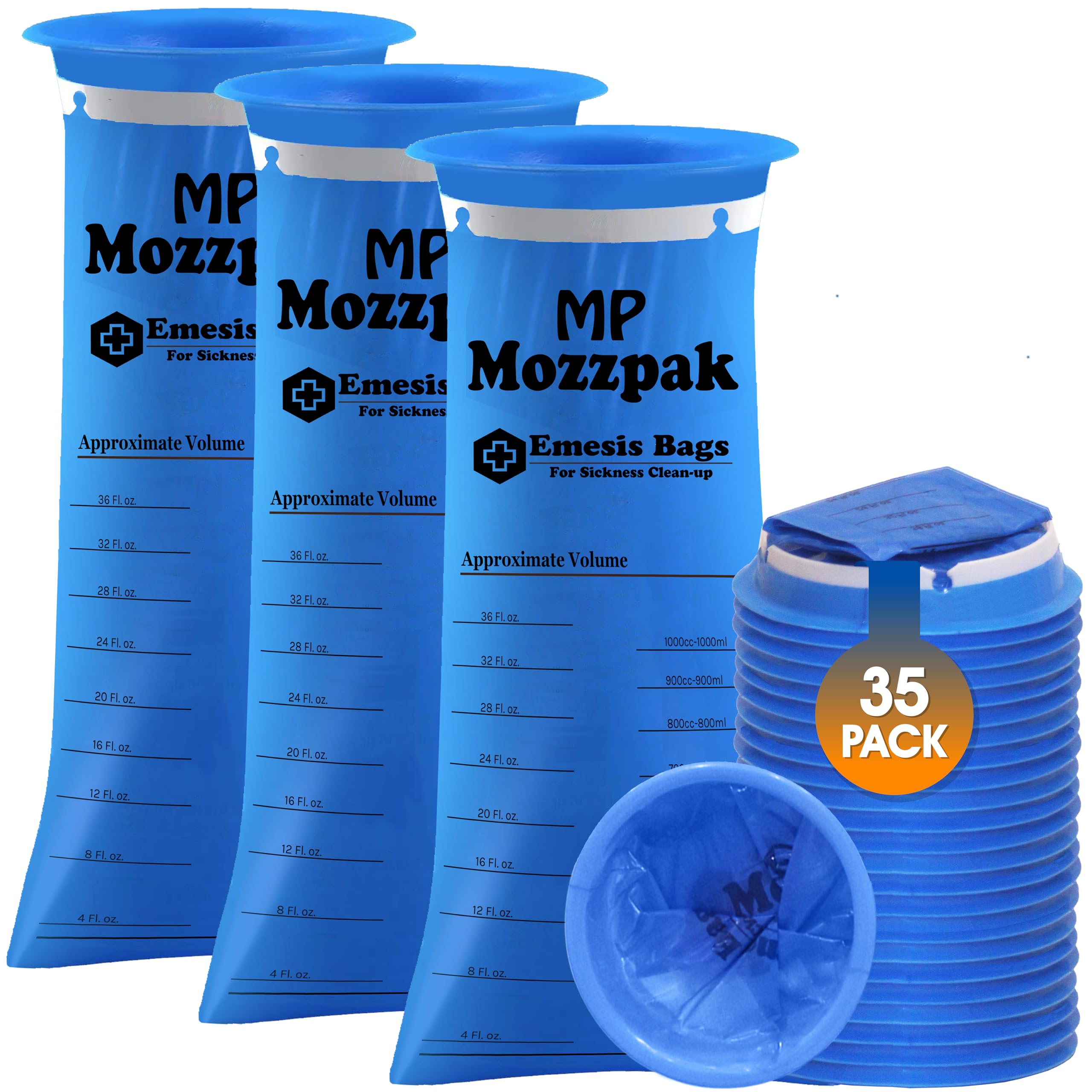 Bolsas MP Mozzpak de vómito 1000 ml, juego 35, para viajes sin derrames.