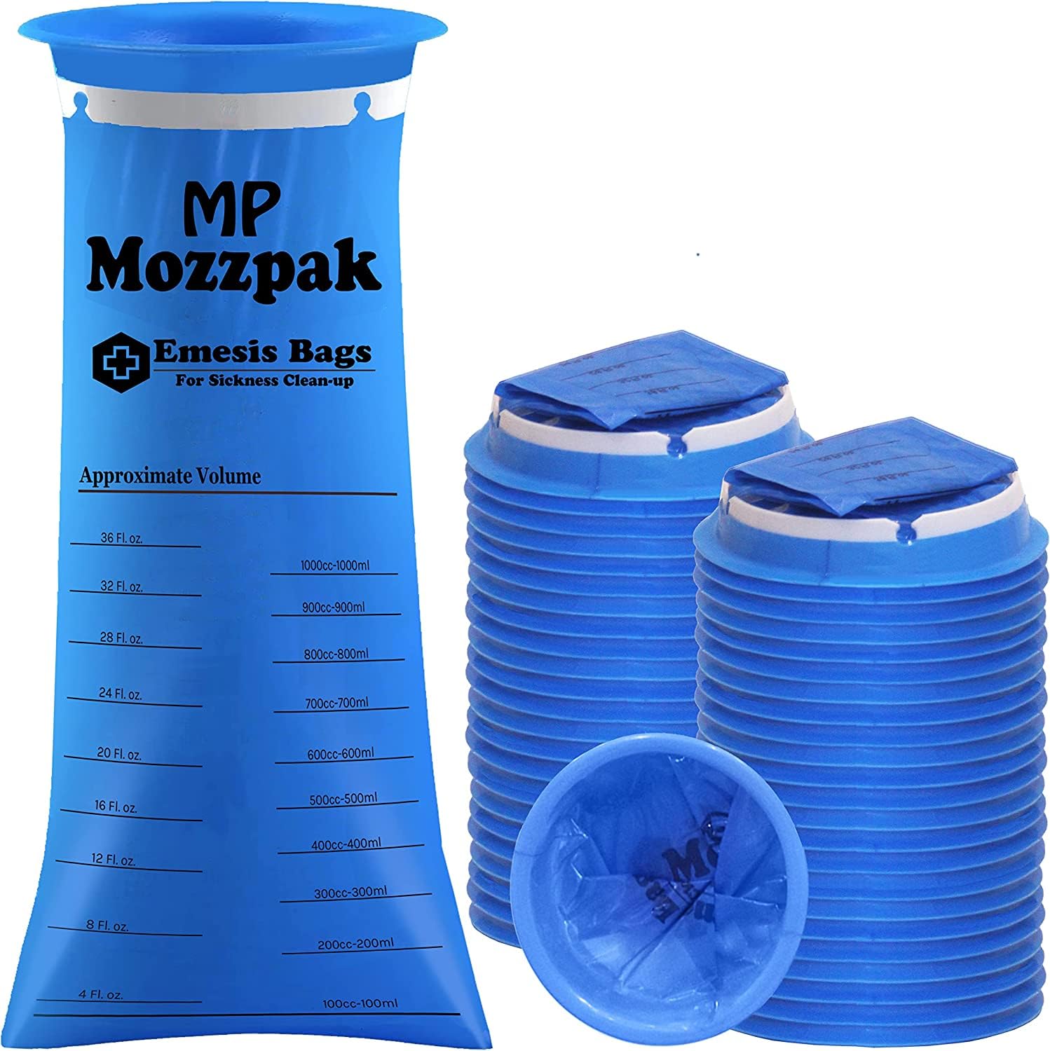 Bolsas MP MOZZPAK 50-pack para viajes sin fugas, enfoque vomito y practicidad.