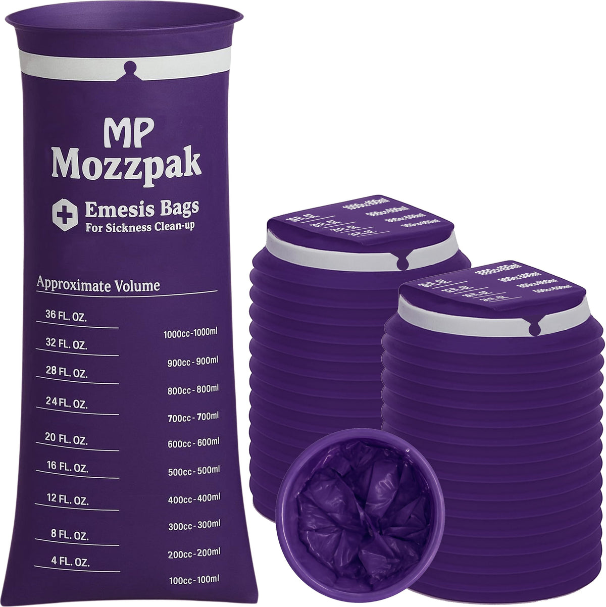 MP MOZZPAK bolsa de vómito con apertura amplia para uso rápido