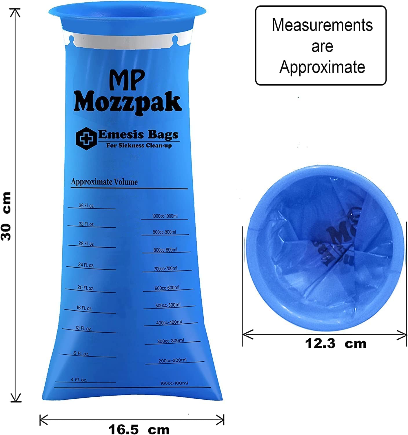 MP MOZZPAK bolsas-vomito desechables: diseño duradero y cierre seguro.