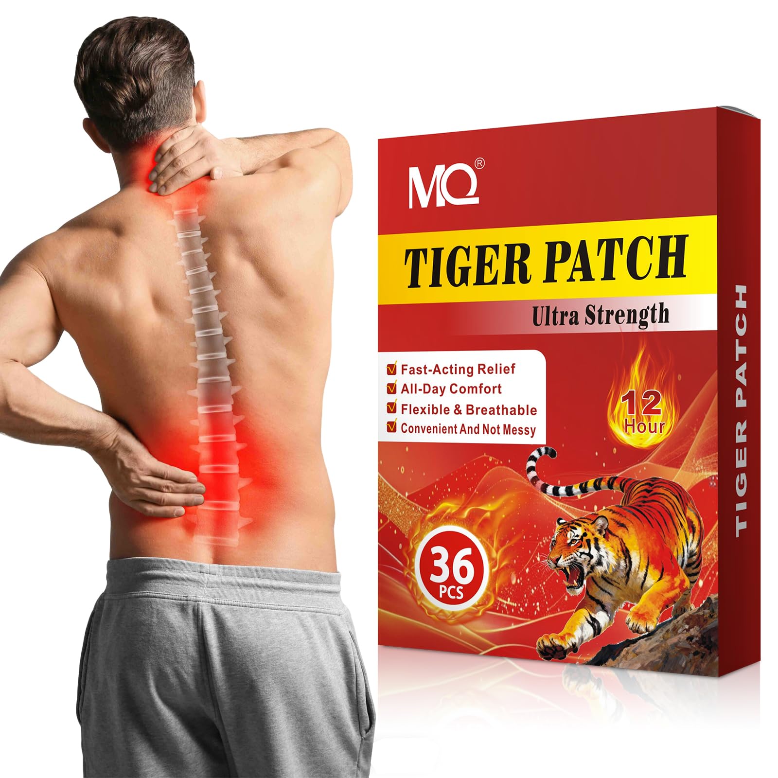 MQ Parches Tigre en la espalda ofrecen calor sostenido para relajación muscular