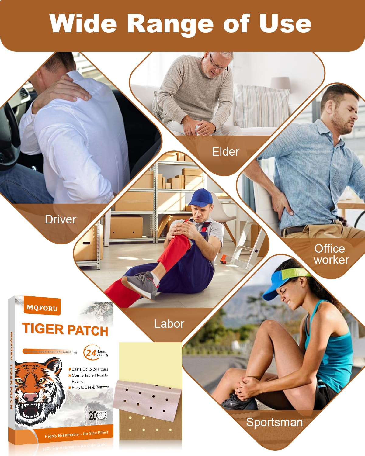 MQFORU Tiger Patches: parche en codo para soporte suave