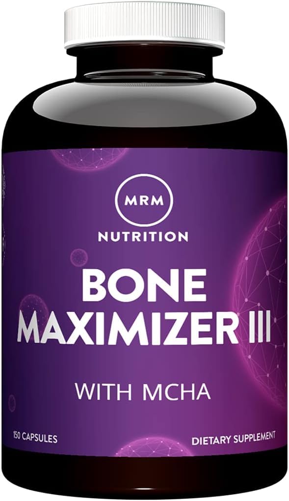 MRM Bone Maximizer III, etiqueta que destaca nutrientes para el crecimiento óseo.