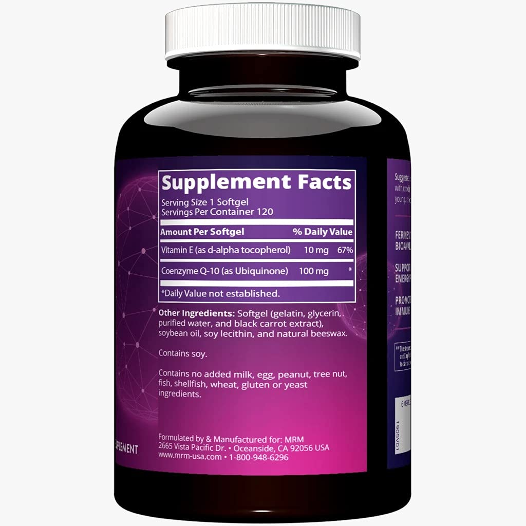 MRM COQ-10 100 mg cápsulas dentro de la botella, fácil de tomar