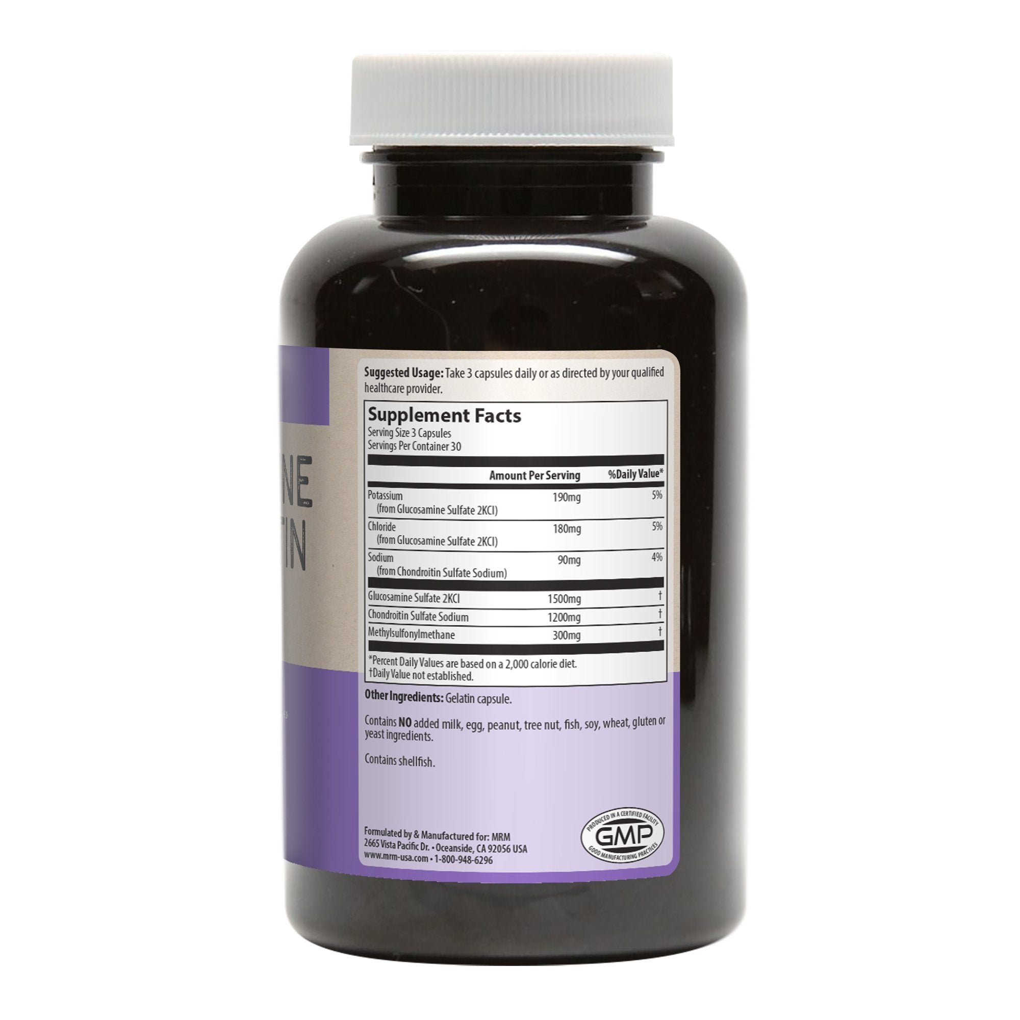 MRM Glucosamina Condroitina MSM mano sosteniendo frasco para movilidad