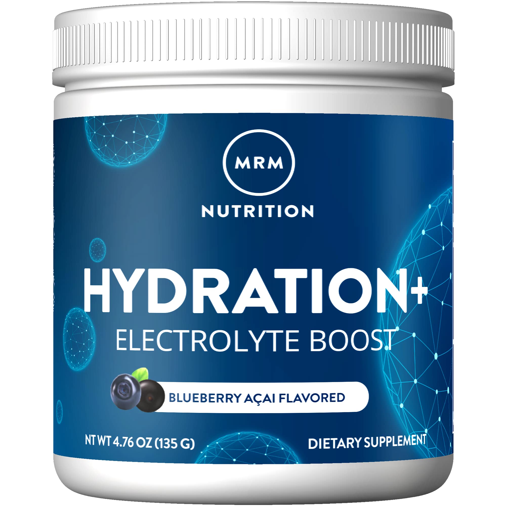 MRM Hydration+ frasco con sabor arándano-ácai, ideal para rehidratar tras entrenar.