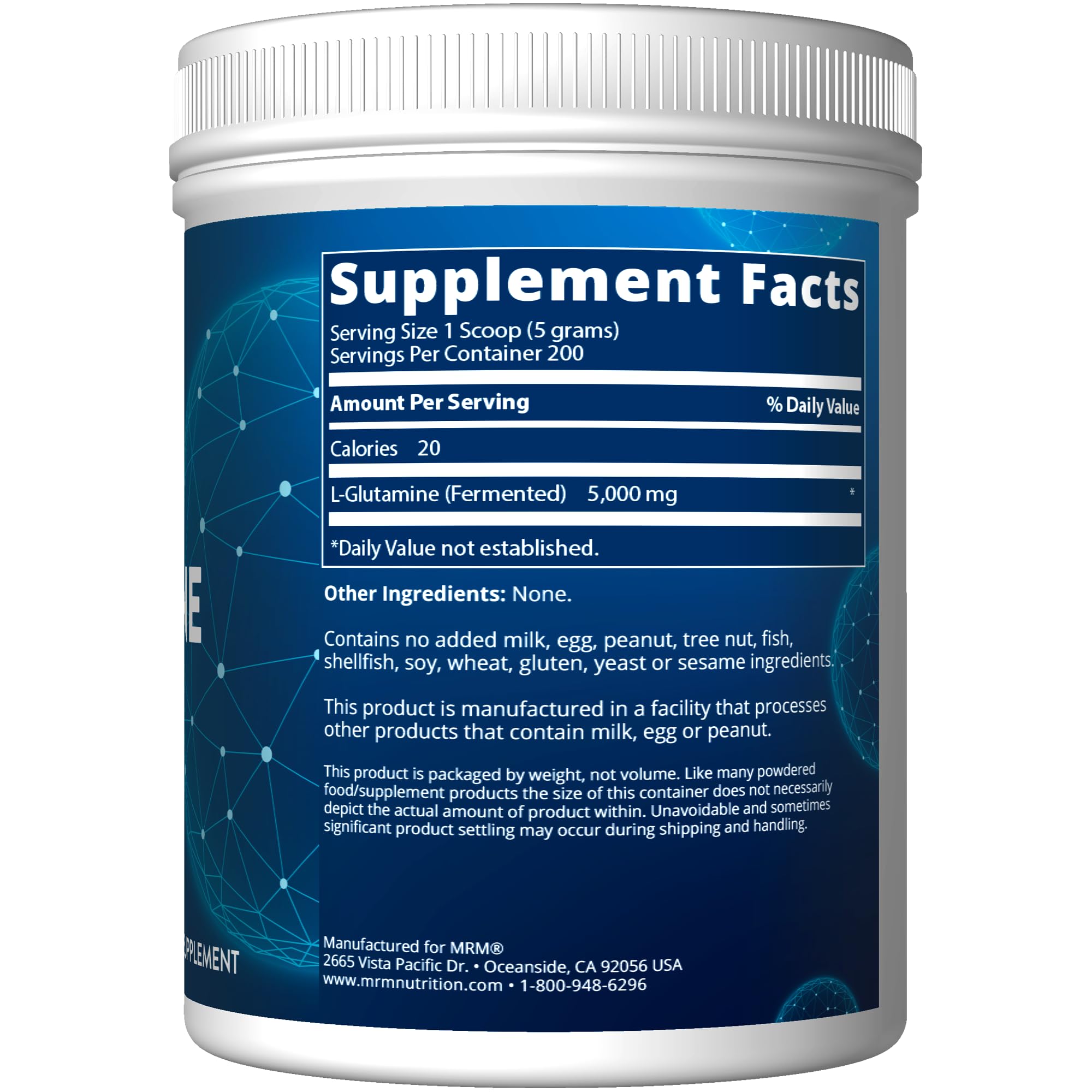 MRM L-Glutamina para recuperación muscular tras el entrenamiento.