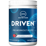 MRM Nutrition Driven Pre-Workout lata frontal con sabor frambuesa para rendimiento