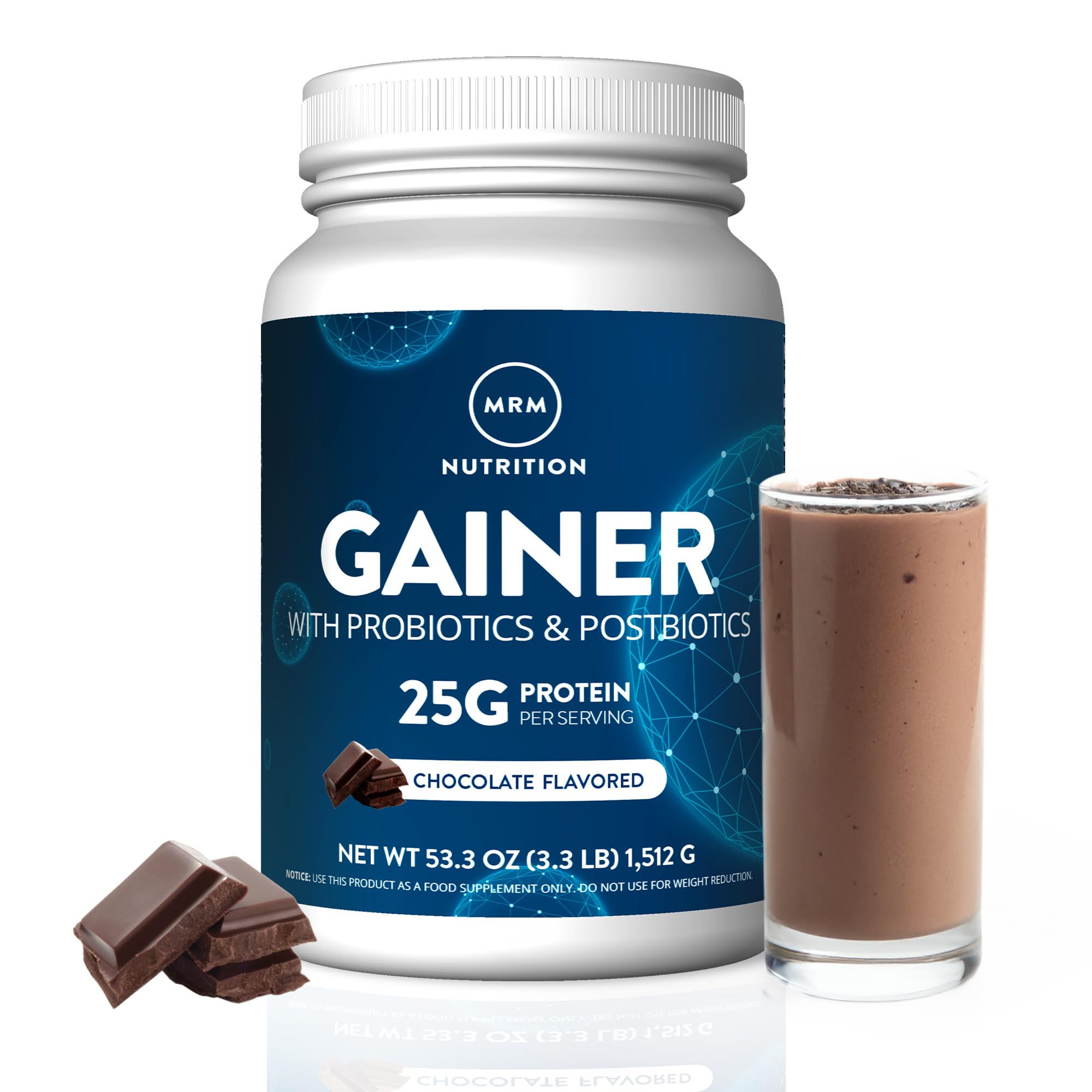 MRM Nutrition Gainer polvo chocolate para apoyar ganancia de masa muscular