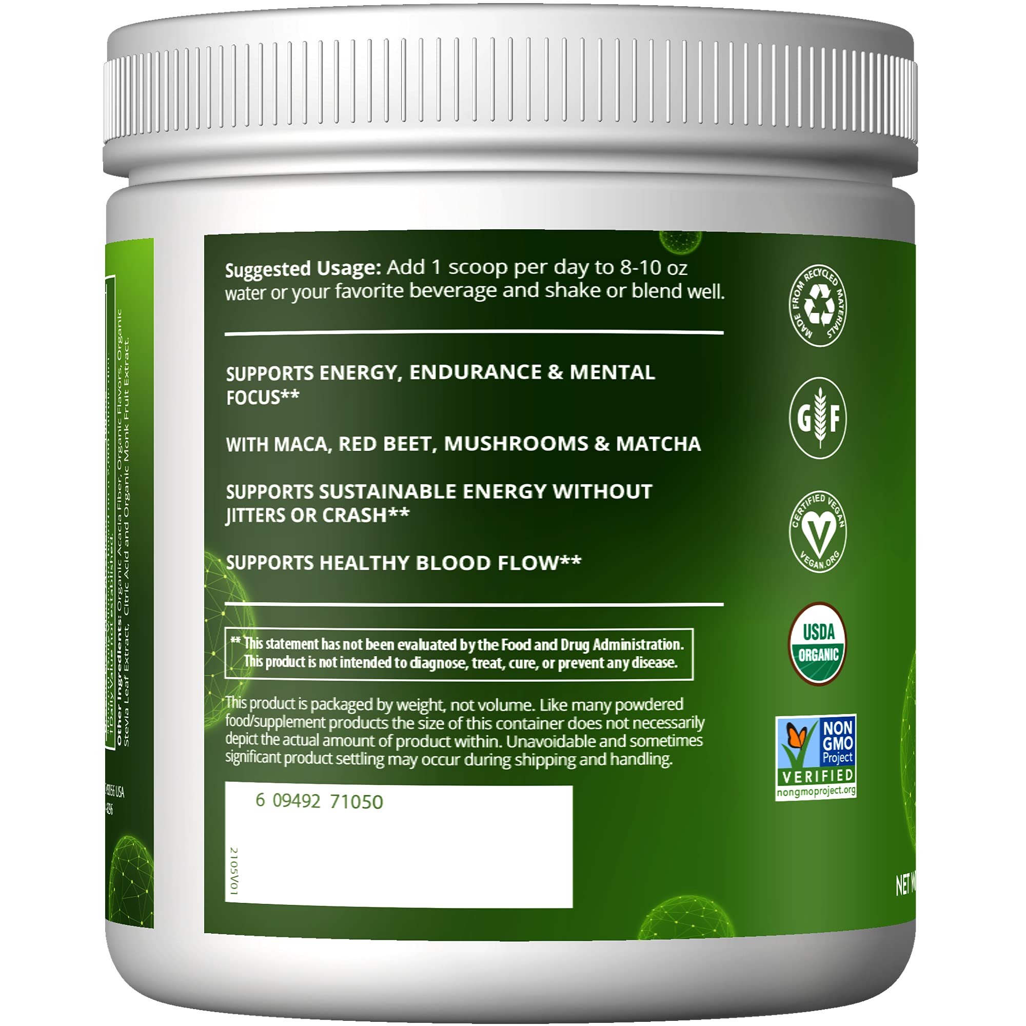 MRM Pre-entrenamiento orgánico, mezcla fácil en agua para empezar ligero.