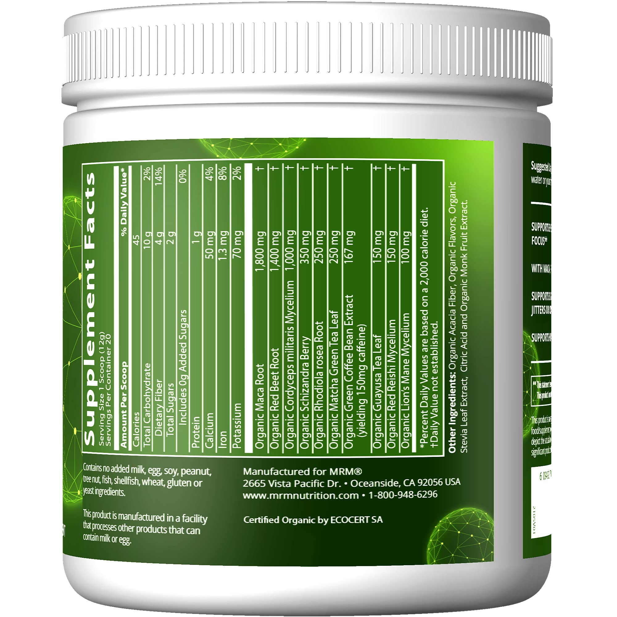MRM Nutrition Pre-entrenamiento orgánico, polvo para energía rápida en cada preparación.
