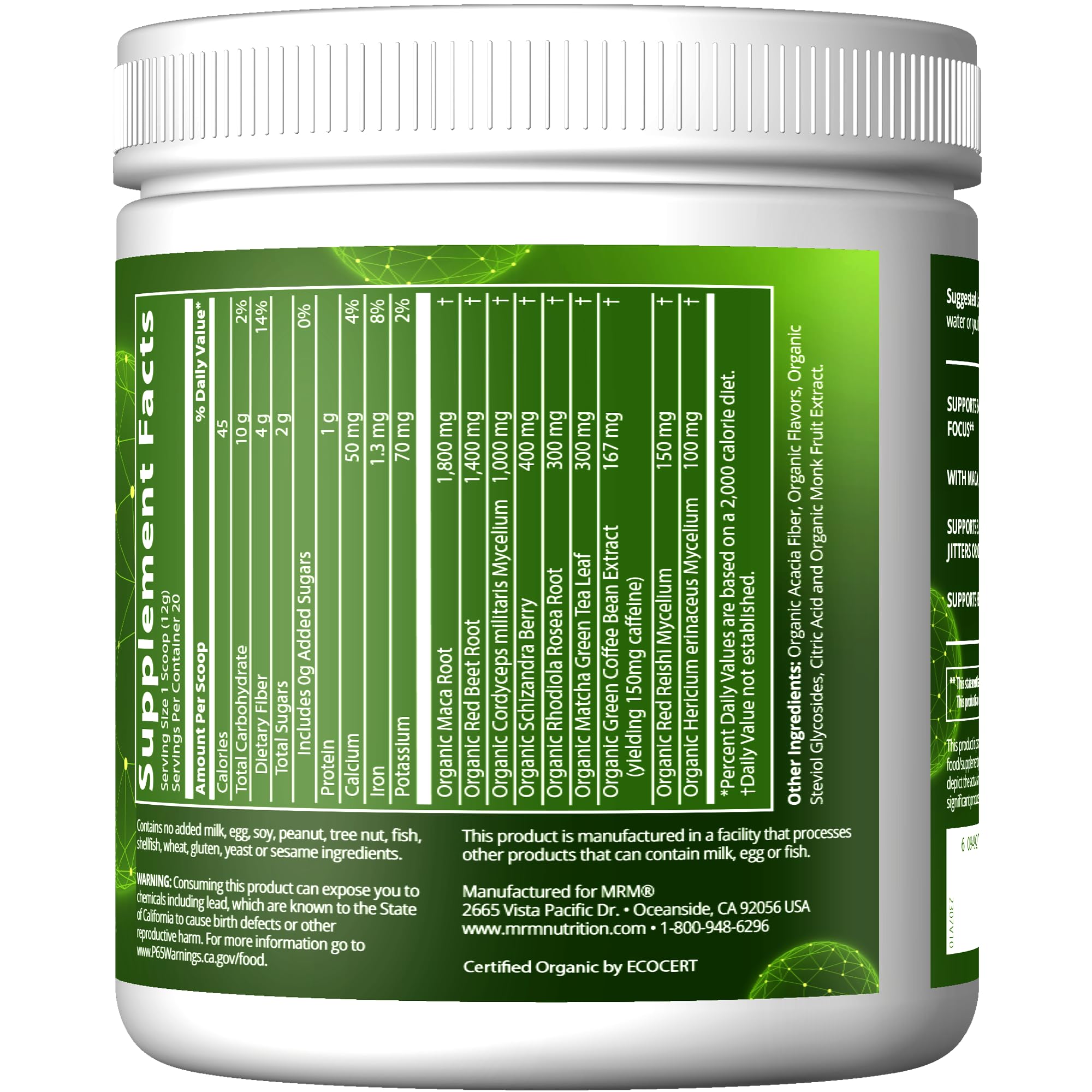 MRM Nutrition Island Fusion ingredientes clave visibles para enfoque y energía