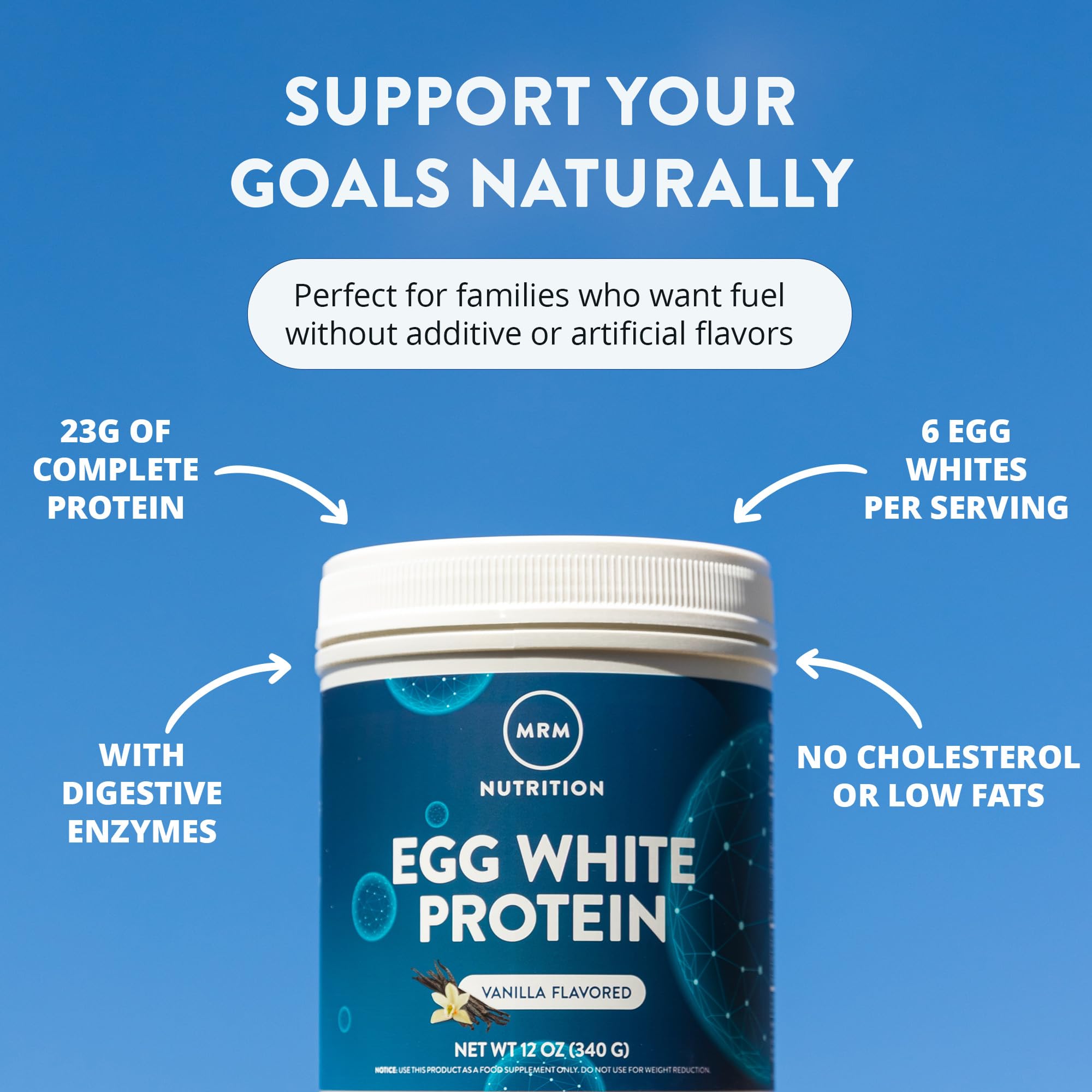 MRM proteina huevo blanco vainilla batido en vaso: mezcla rápida y sin lácteos