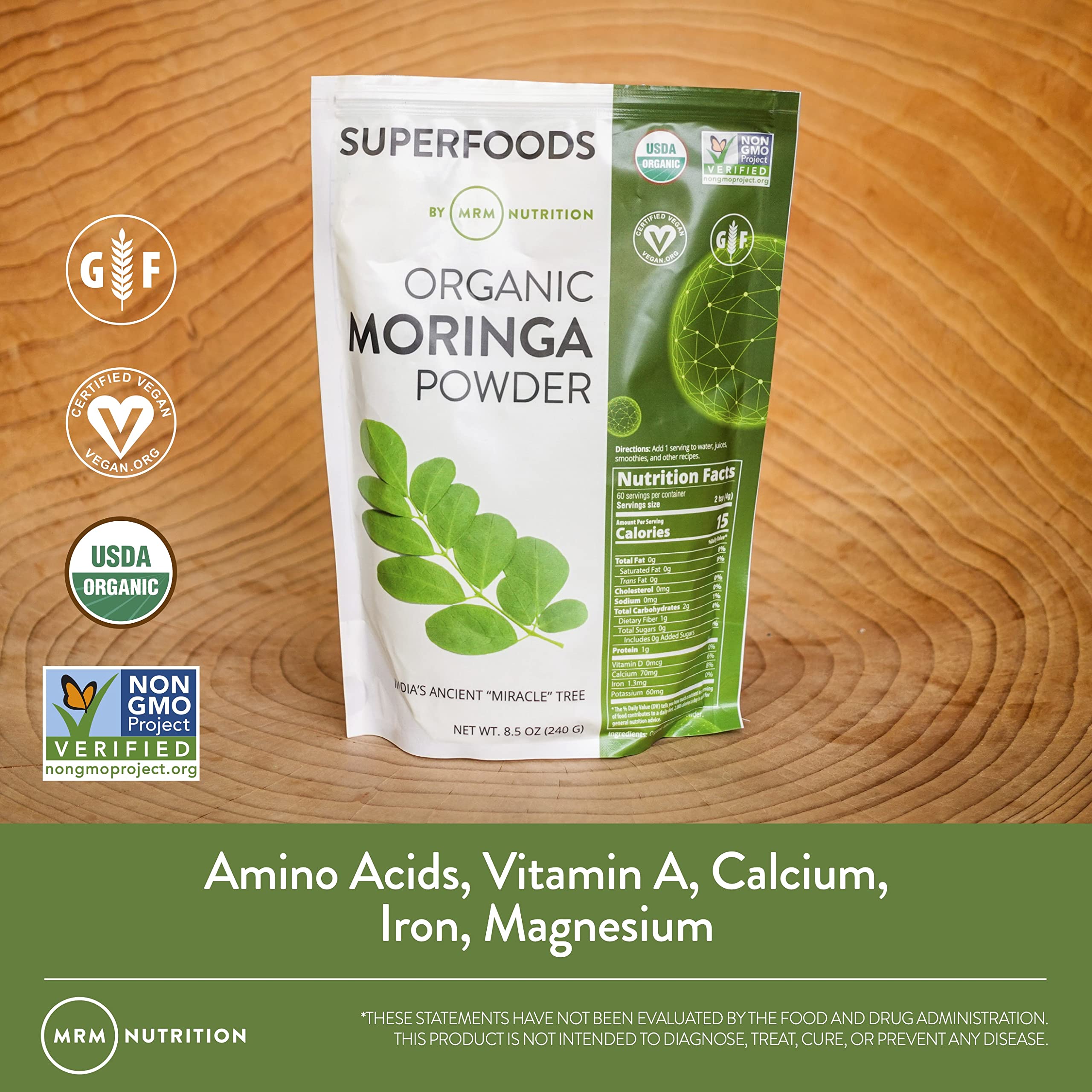 MRM Moringa Orgánica Polvo, medidor incluido para porciones fáciles