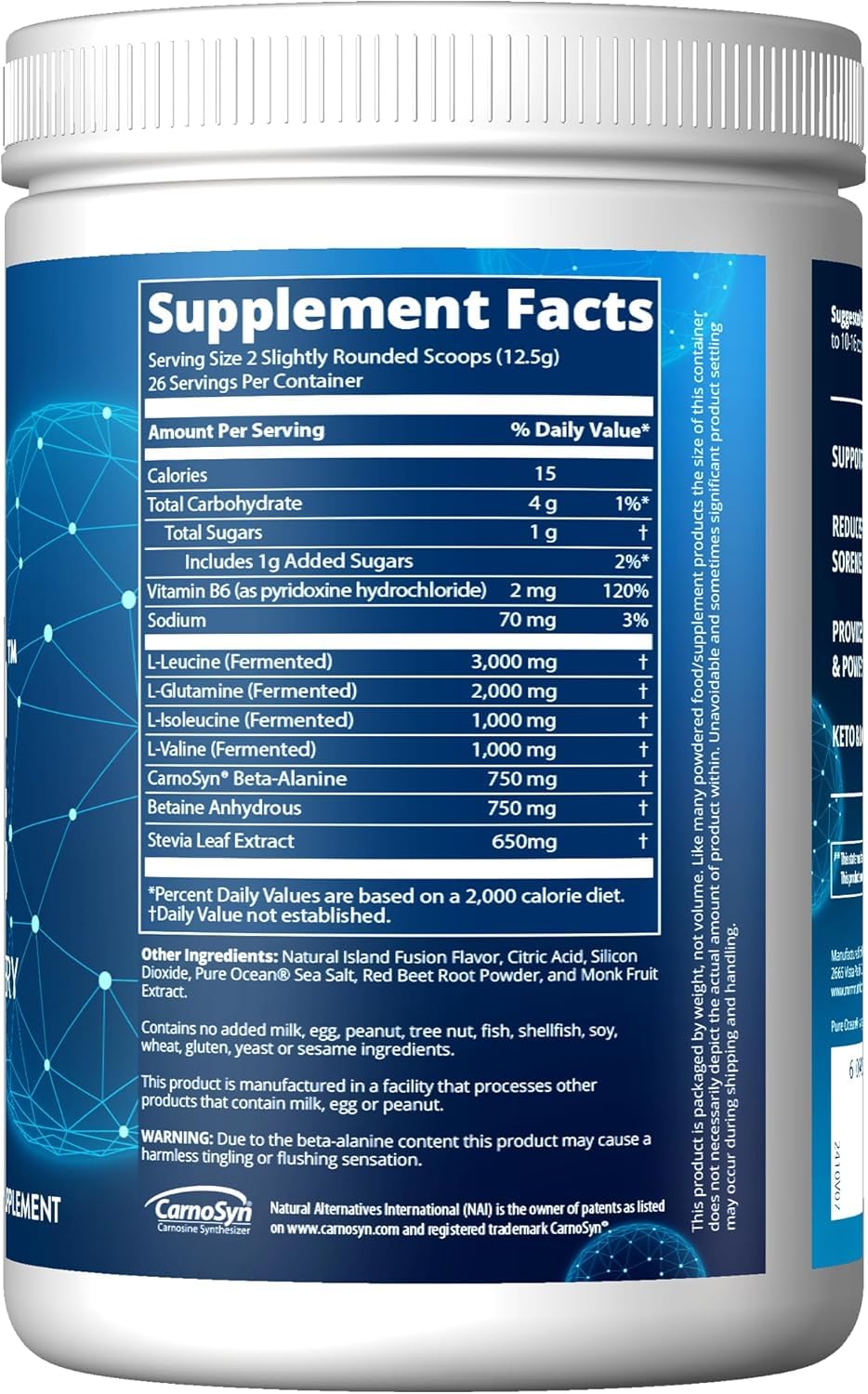 MRM Reload BCAA+G Isla Fusión se mezcla fácil en agua para hidratar y energía