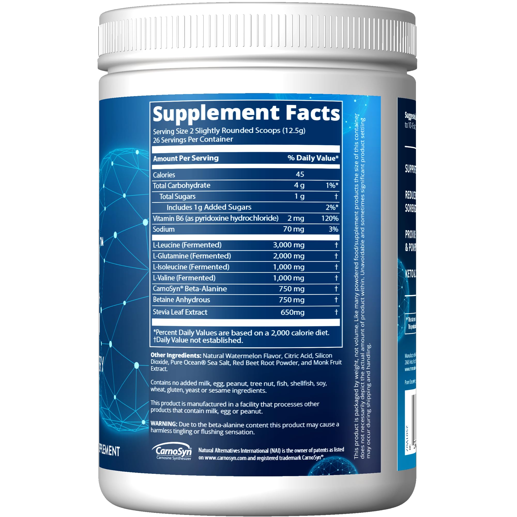 MRM Reload BCAA+G, mezcla en agua, sabor refrescante para energia durante entrenamientos