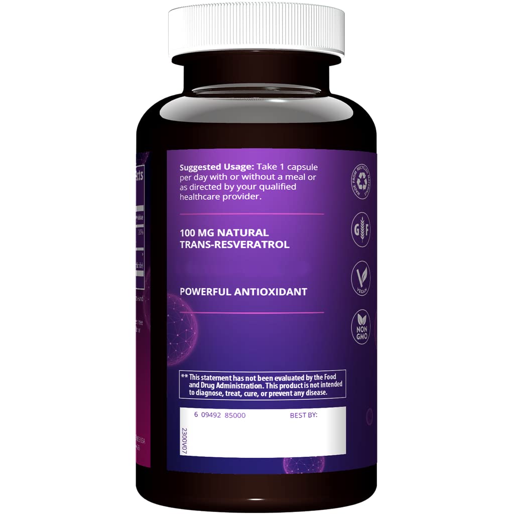MRM Resveratrol etiqueta detallada, información clara sobre ingredientes y beneficios posibles