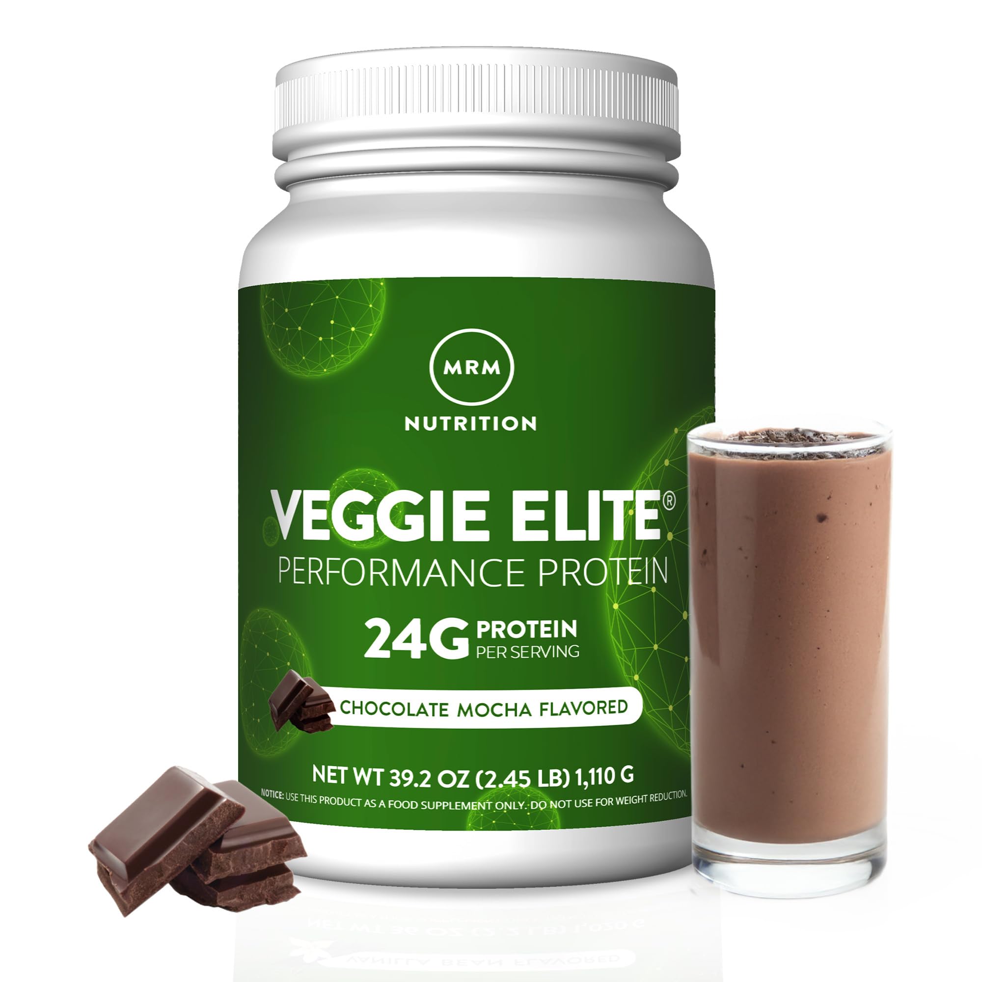 MRM Veggie Elite Protein chocolate mocha en batido para energía diaria
