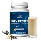 MRM Whey Protein vainilla en envase, listo para batidos tras el entrenamiento.