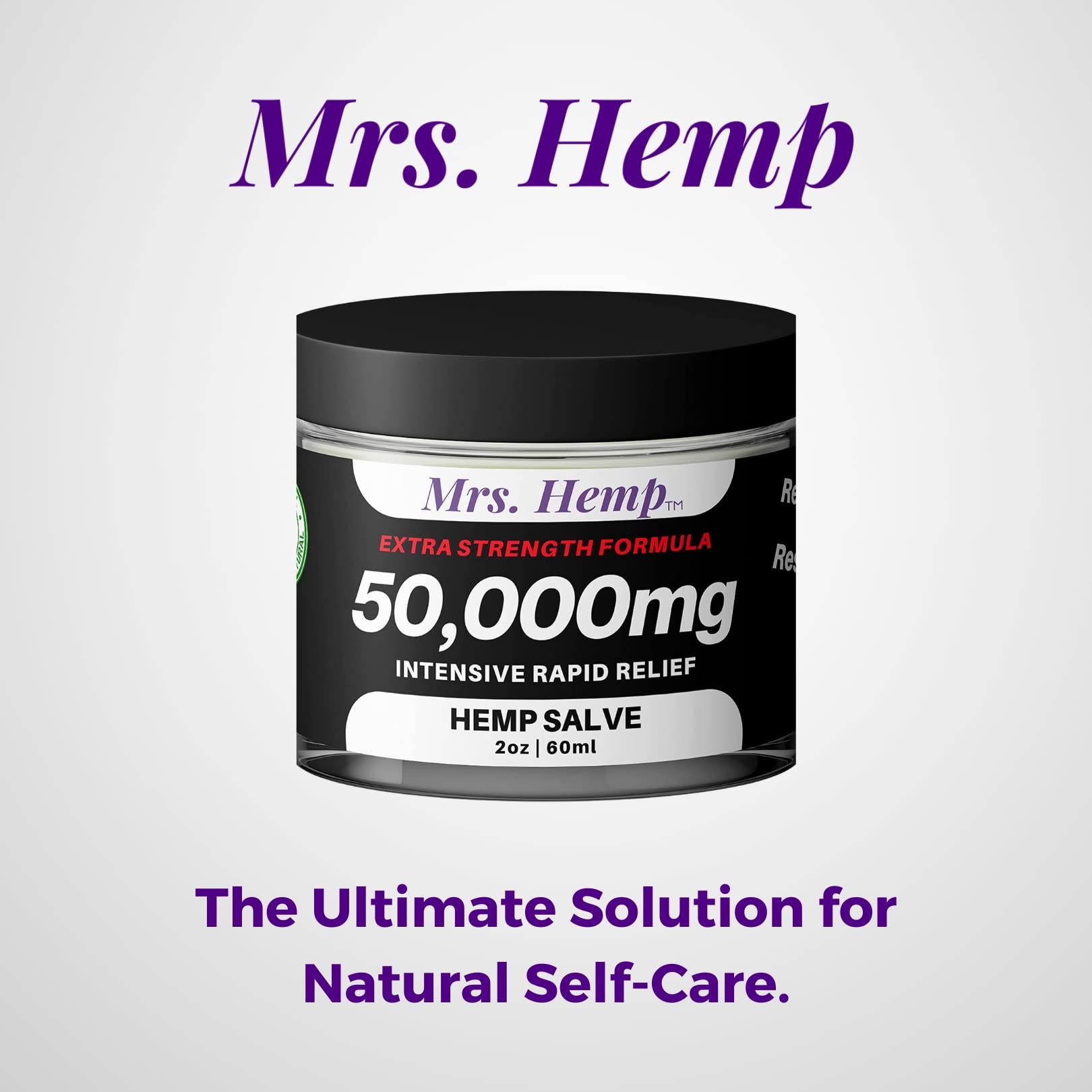 Etiqueta clara de MRS. Hemp Salve mostrando ingredientes y uso recomendado.