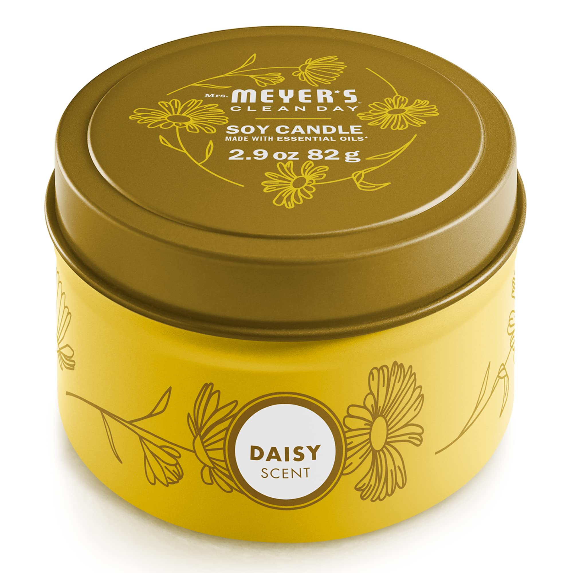 Vela Daisy en lata de Mrs. MEYER'S para ambiente fresco.