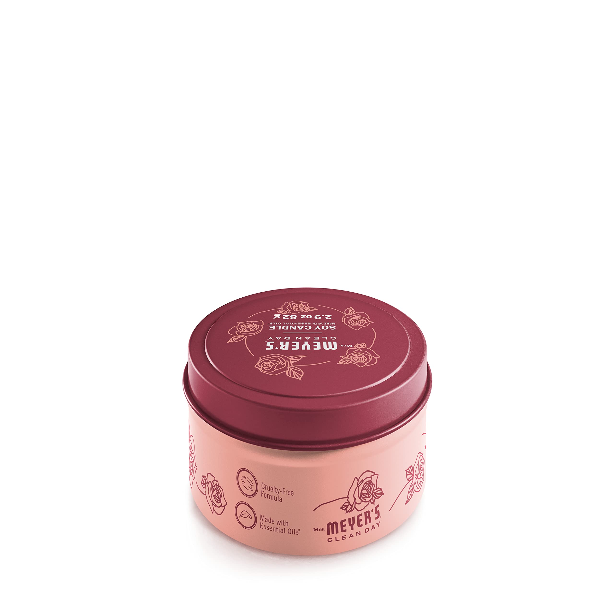 Lata decorativa rosa de Mrs. MEYER'S, embellece el espacio con aroma suave.