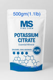 MS Finechem Citrato de Potasio en polvo en envase, ideal para hidratación diaria.