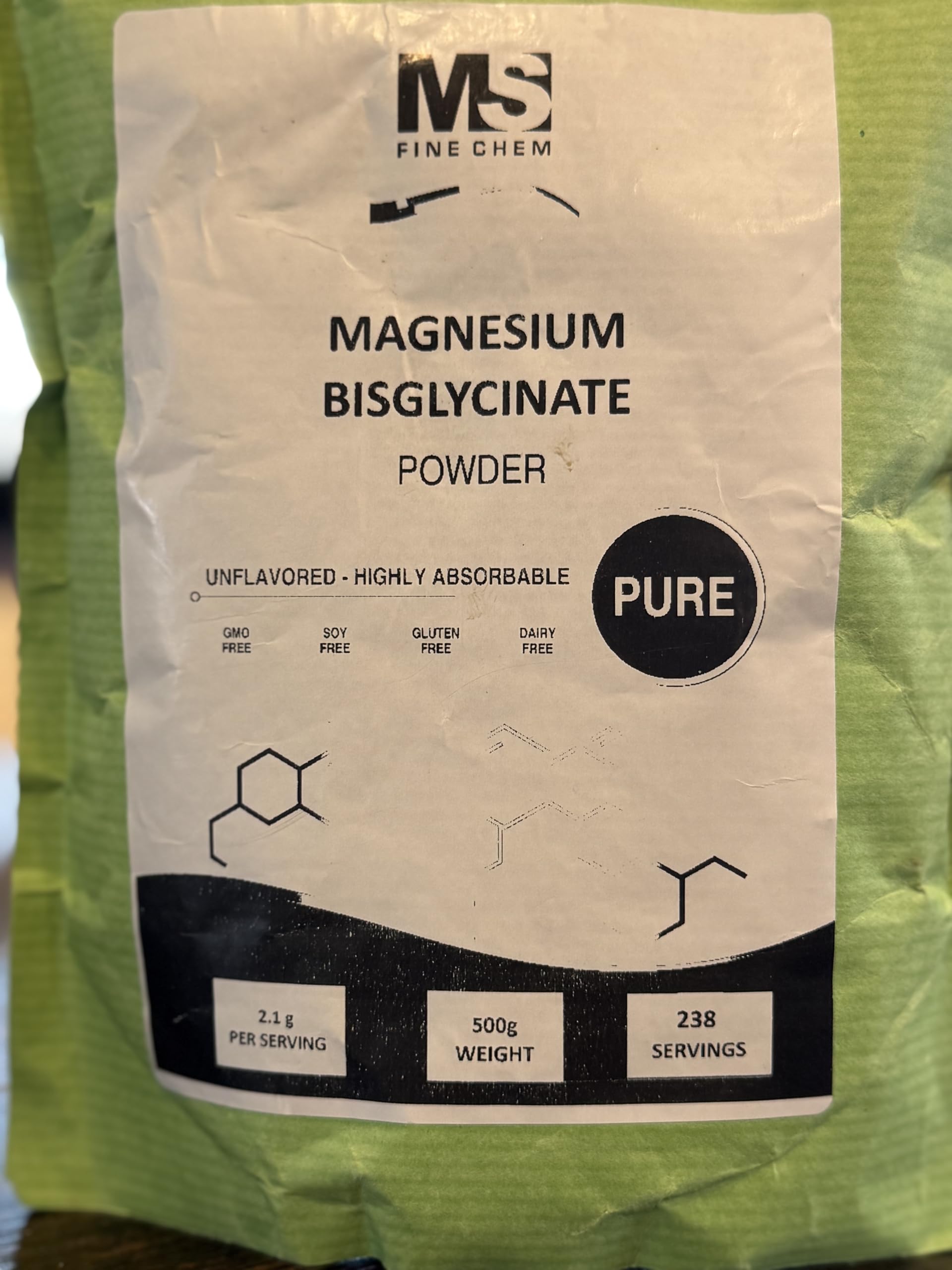 MS Finechem Magnesium Bisglicinato 500 g, formato a granel para dosis diarias