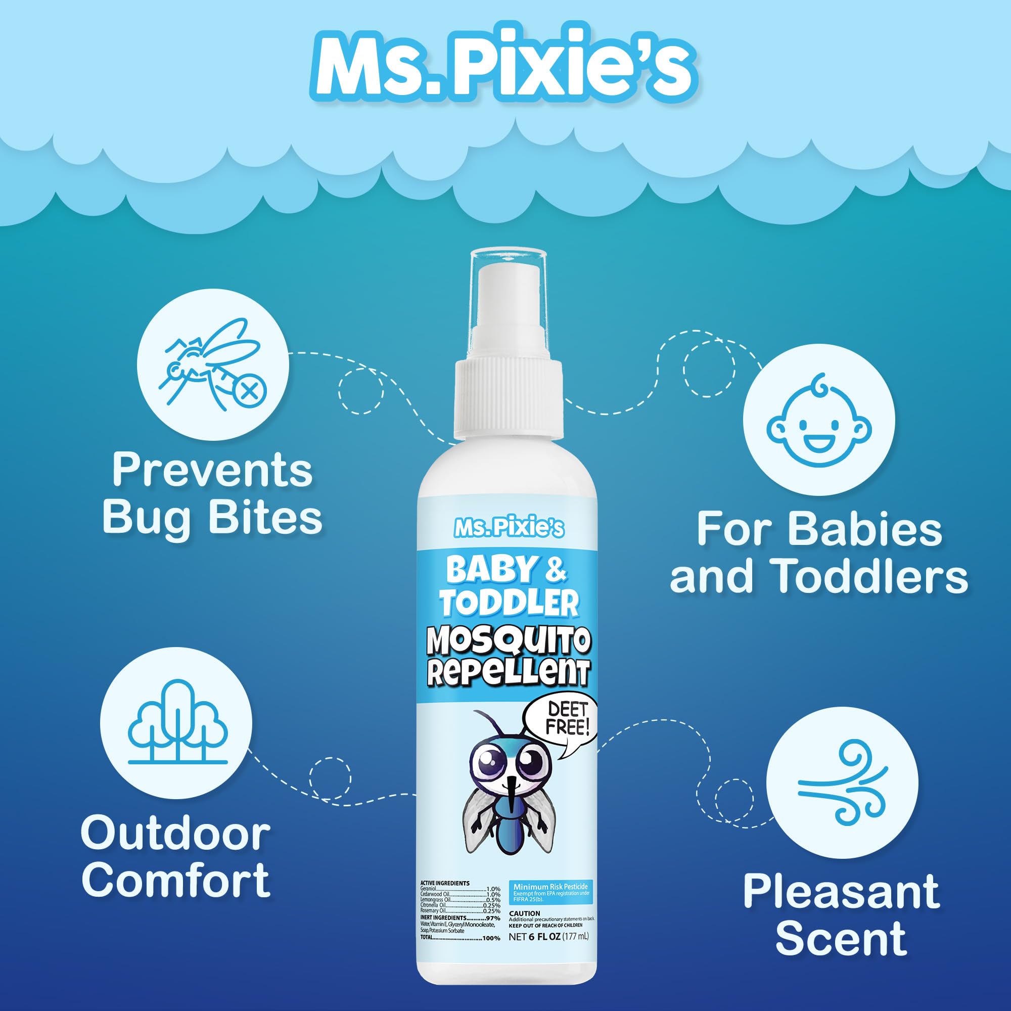 Ms. Pixie's paseos familiares, protege durante actividades al aire libre.