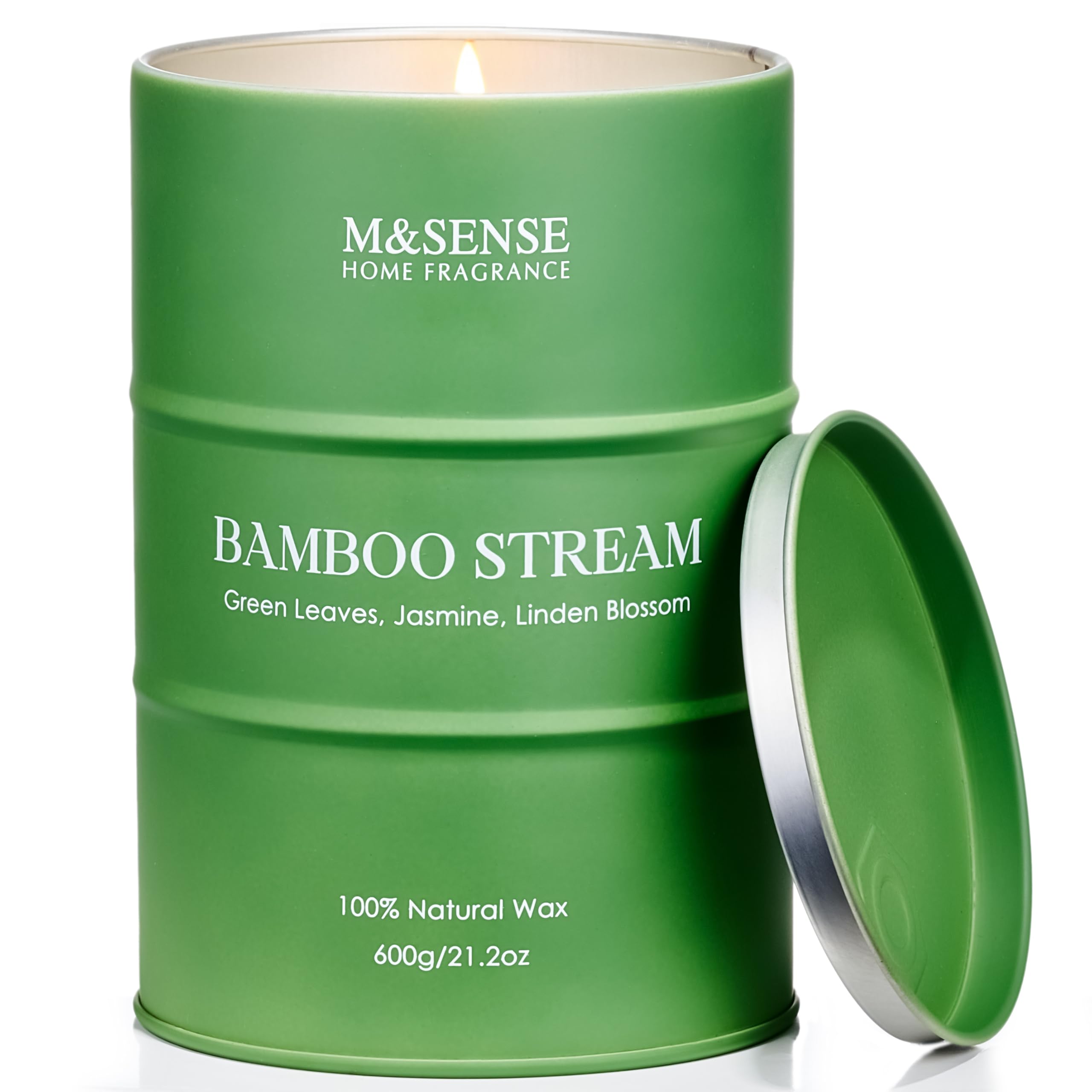 Vela M&SENSE de bambú con aroma intenso para habitaciones amplias.