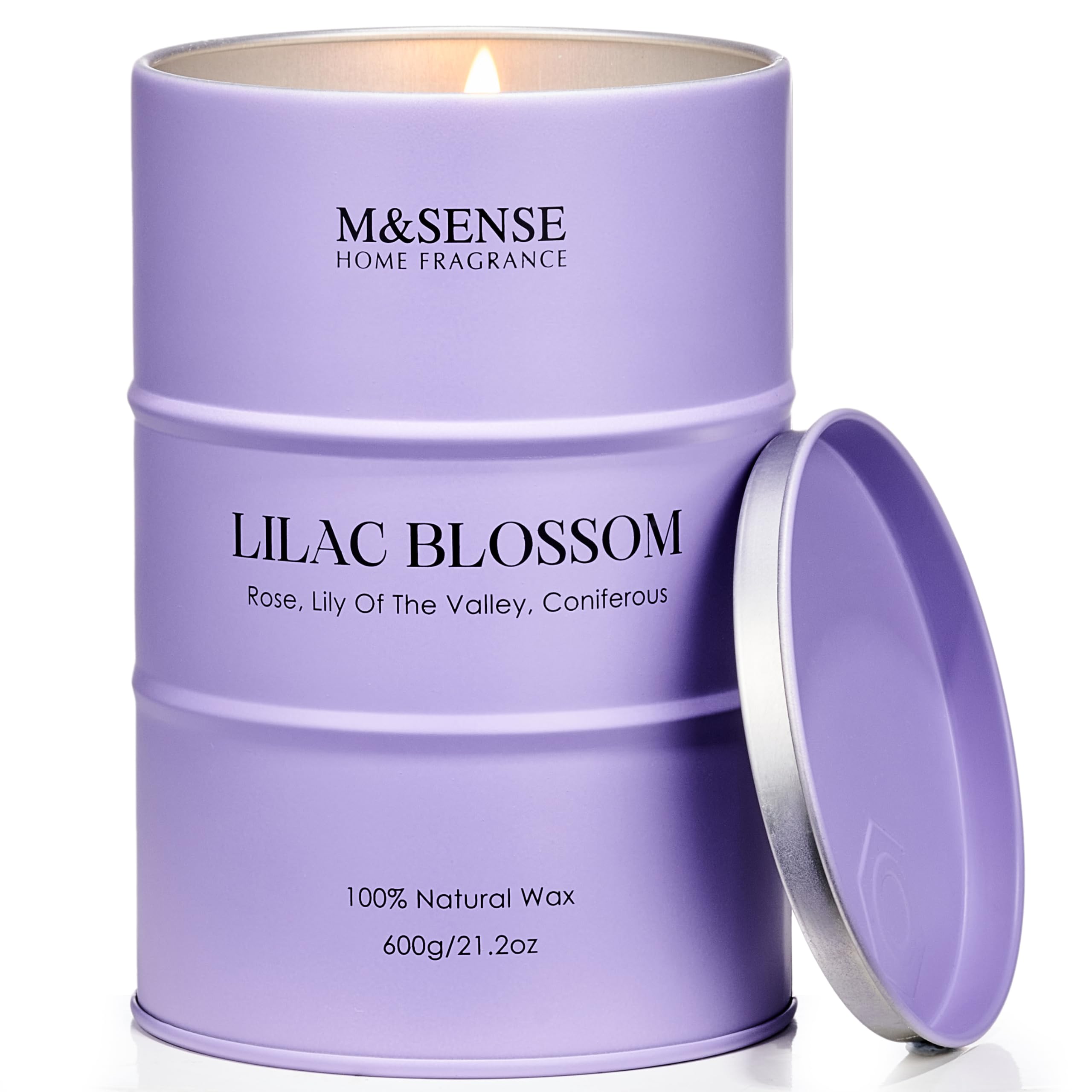 Vela M&SENSE Lilac Blossom frente, ideal para ambientar y relajar espacios