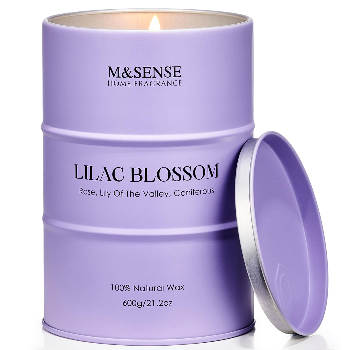 Vela M&SENSE Lilac Blossom frente, ideal para ambientar y relajar espacios